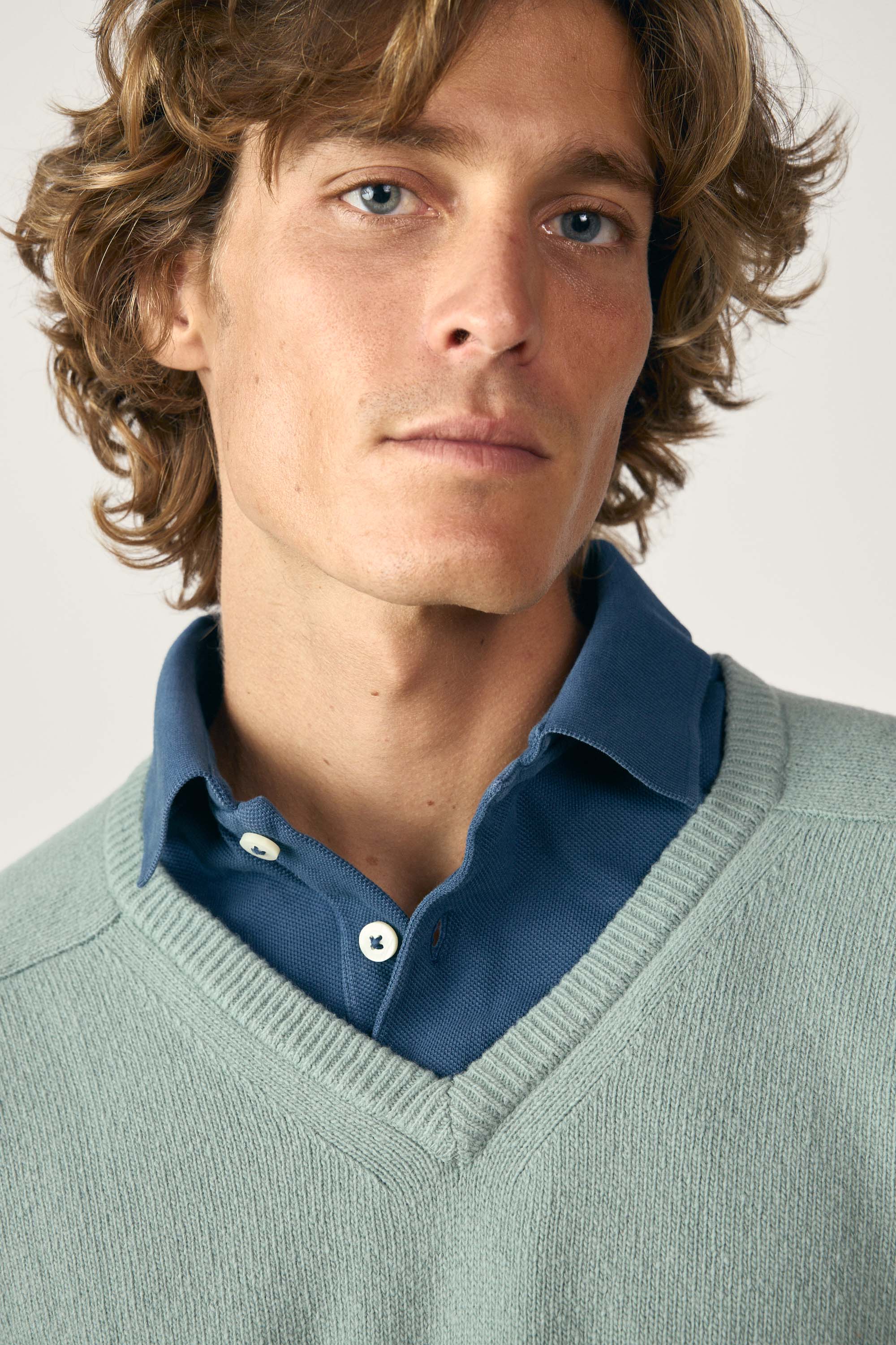 <tc>Sweater</tc> Lambswool V-neck - Aqua Green