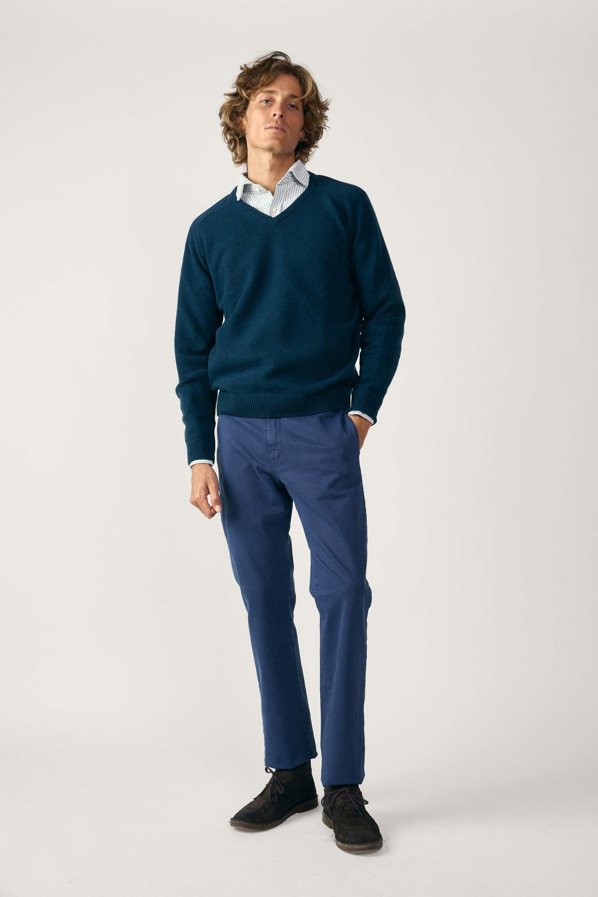 Jersey Cuello Pico Lambswool - Azul Petróleo