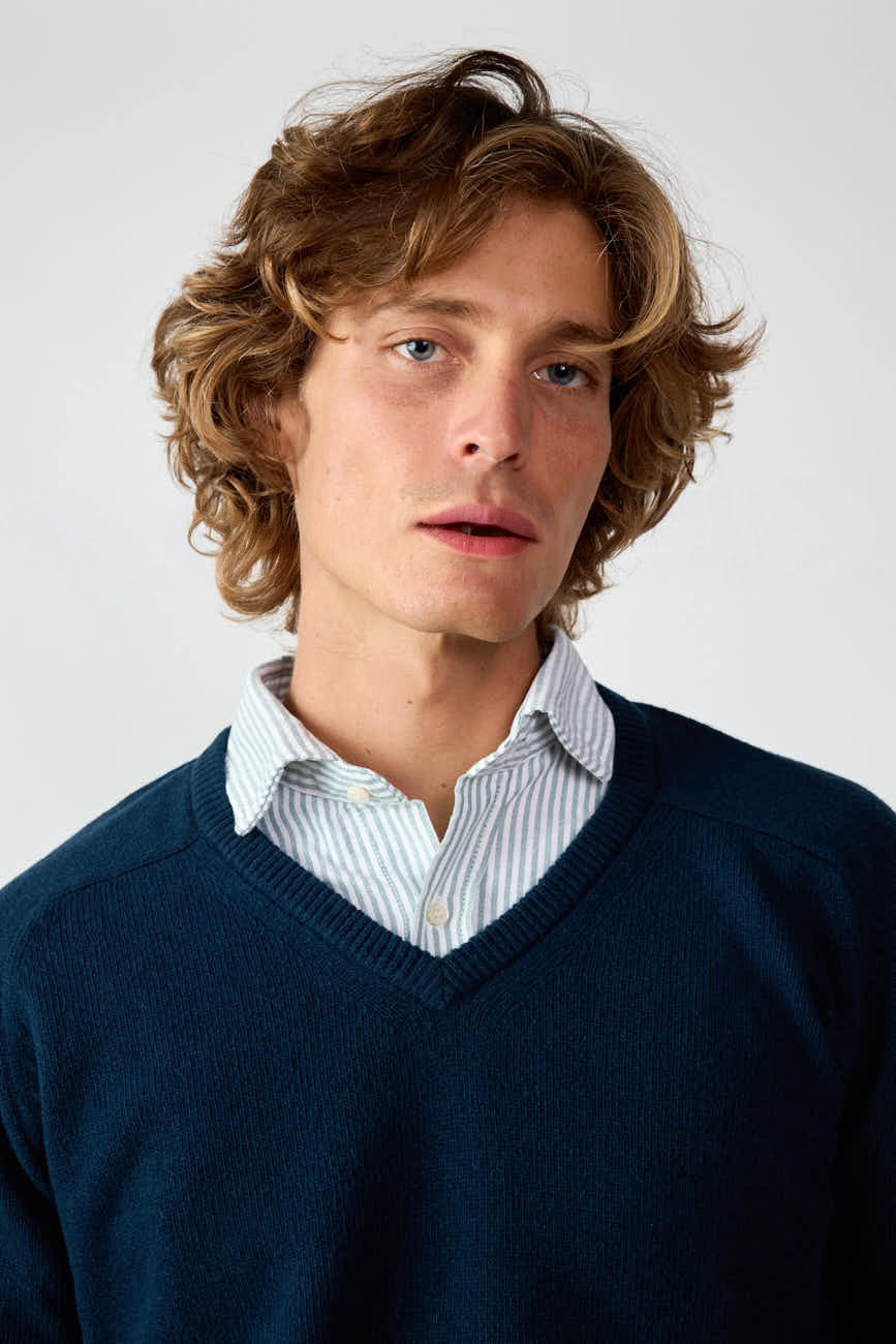 Jersey Cuello Pico Lambswool - Azul Petróleo