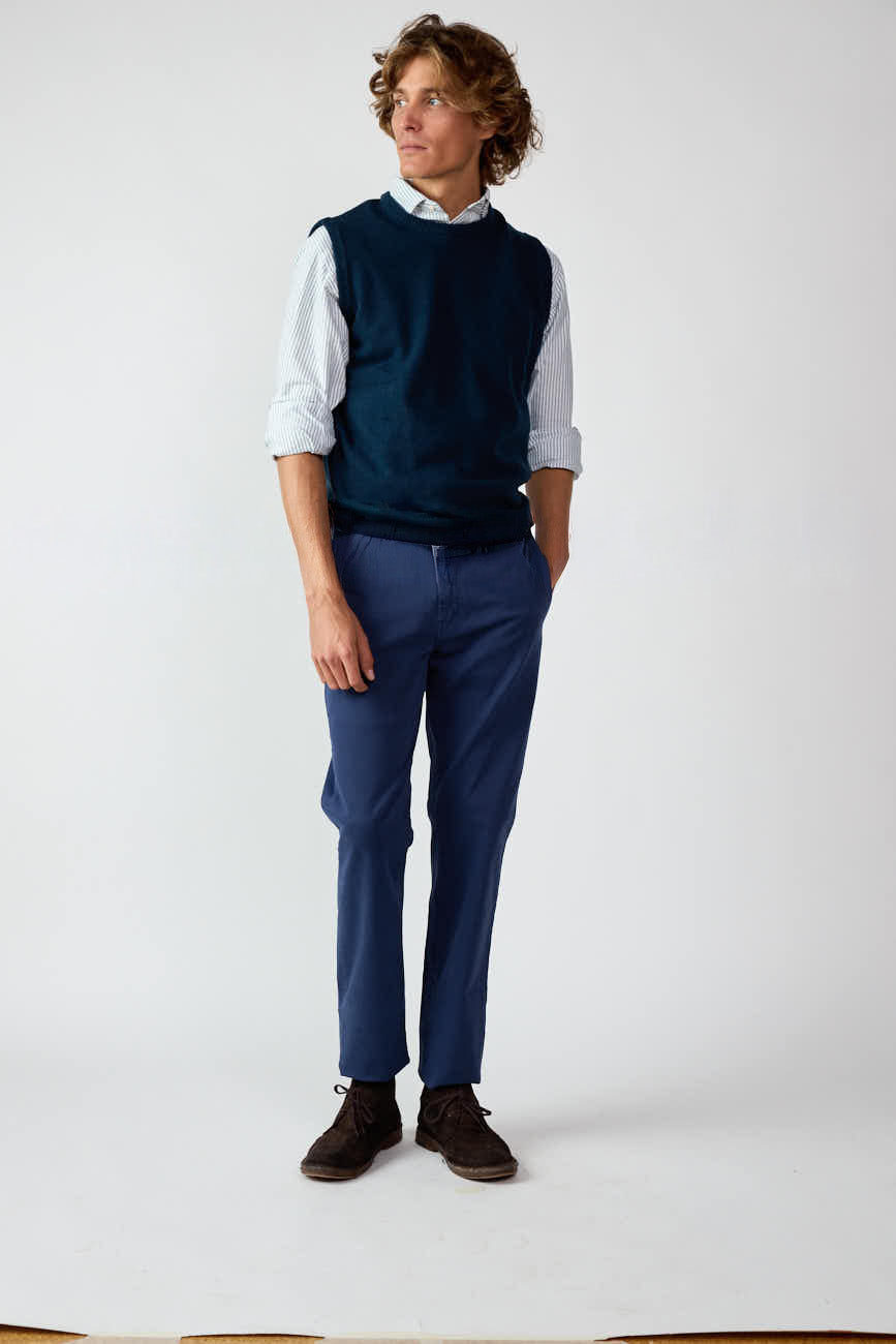 Chaleco Cuello Redondo Lambswool - Azul Petróleo