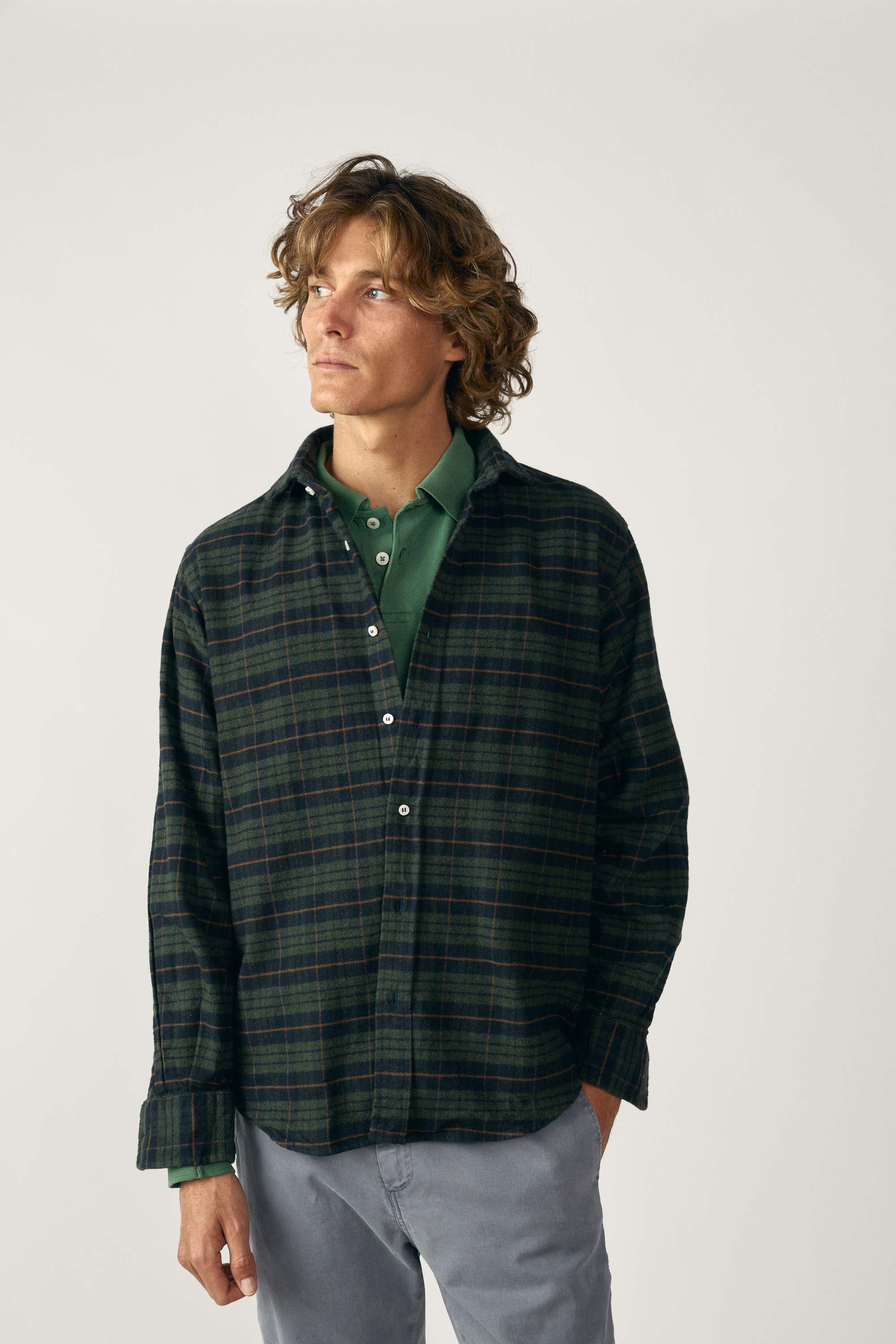 Camisa de Algodón - Cuadros Verde y Marino