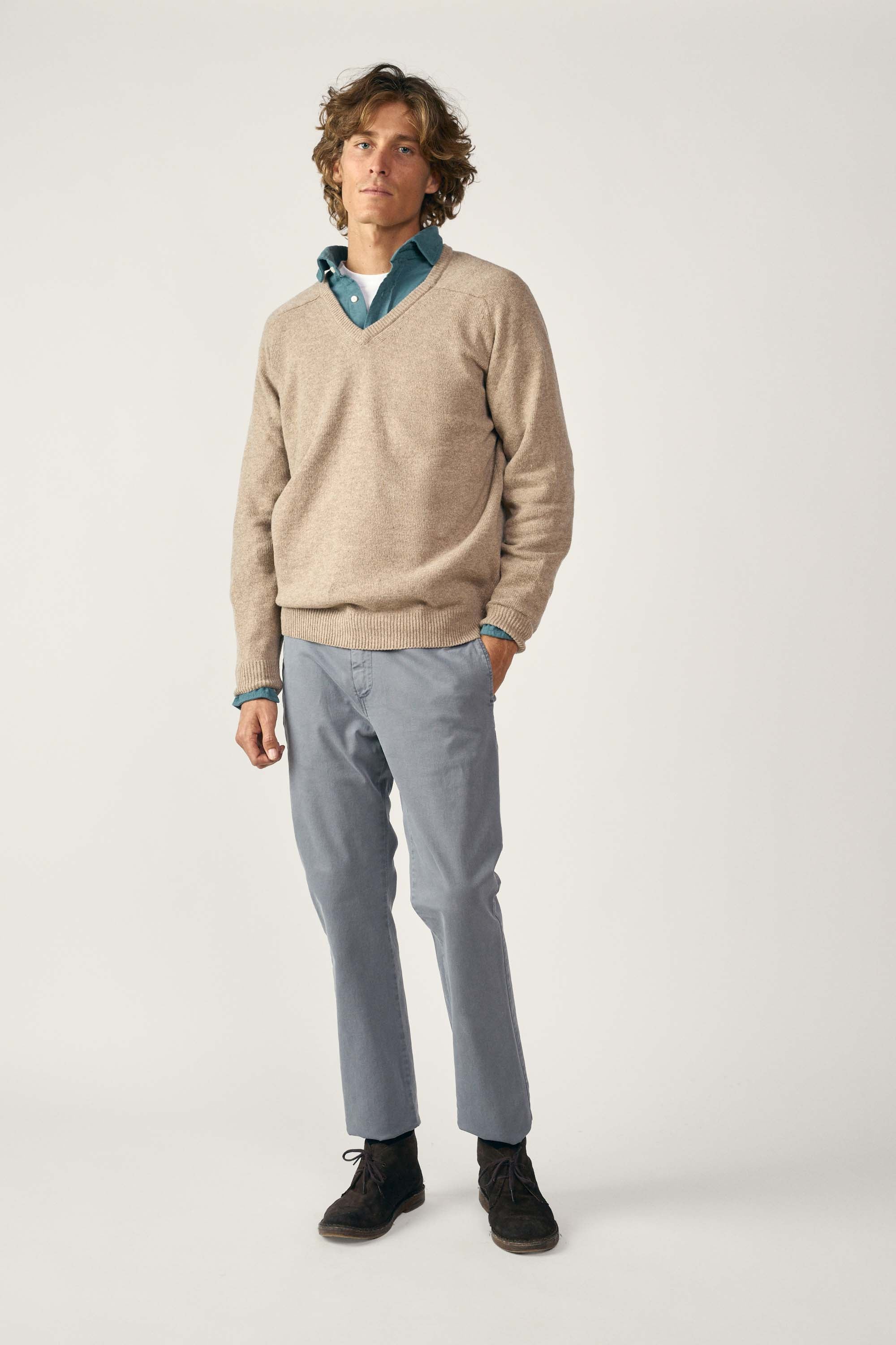 <tc>Sweater</tc> Lambswool V-neck - Tan Beige