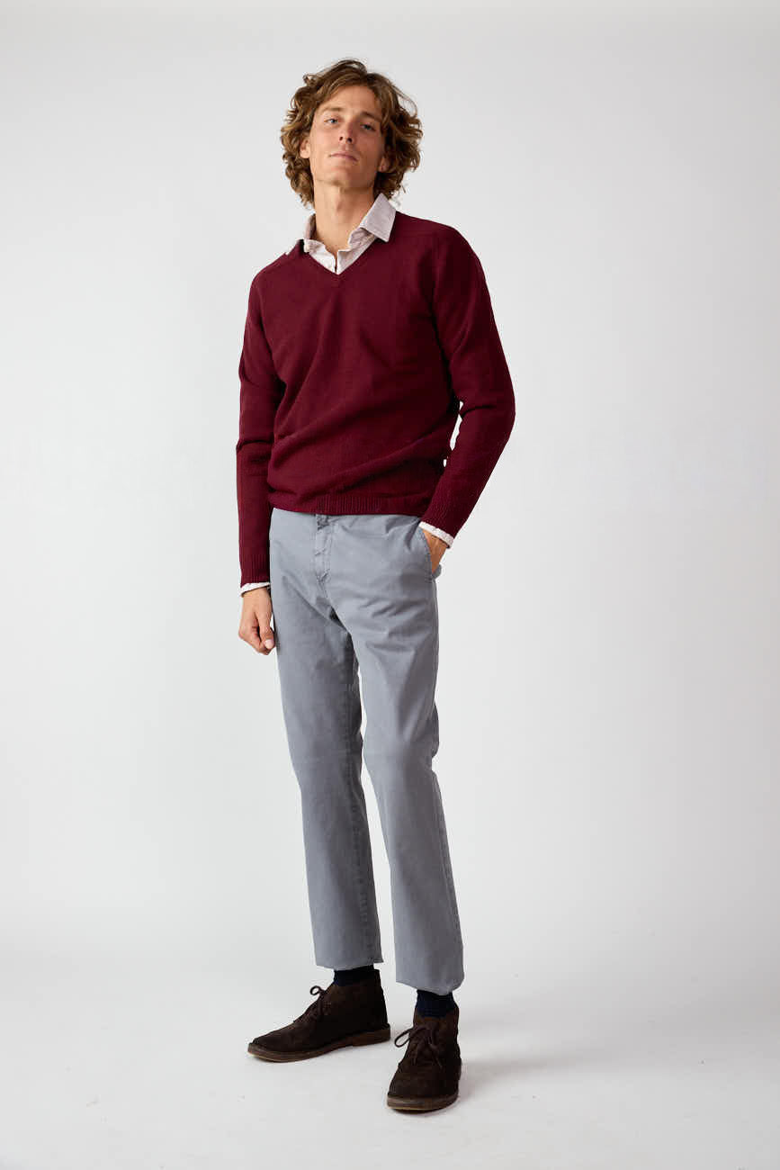 Jersey Cuello Pico Shetland - Burdeos Jaspeado