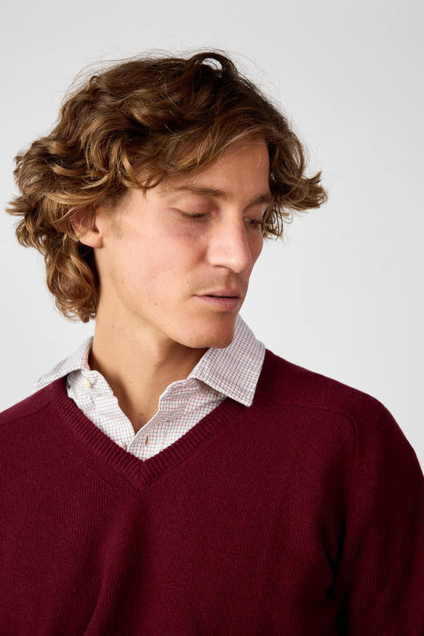 Jersey Cuello Pico Shetland - Burdeos Jaspeado