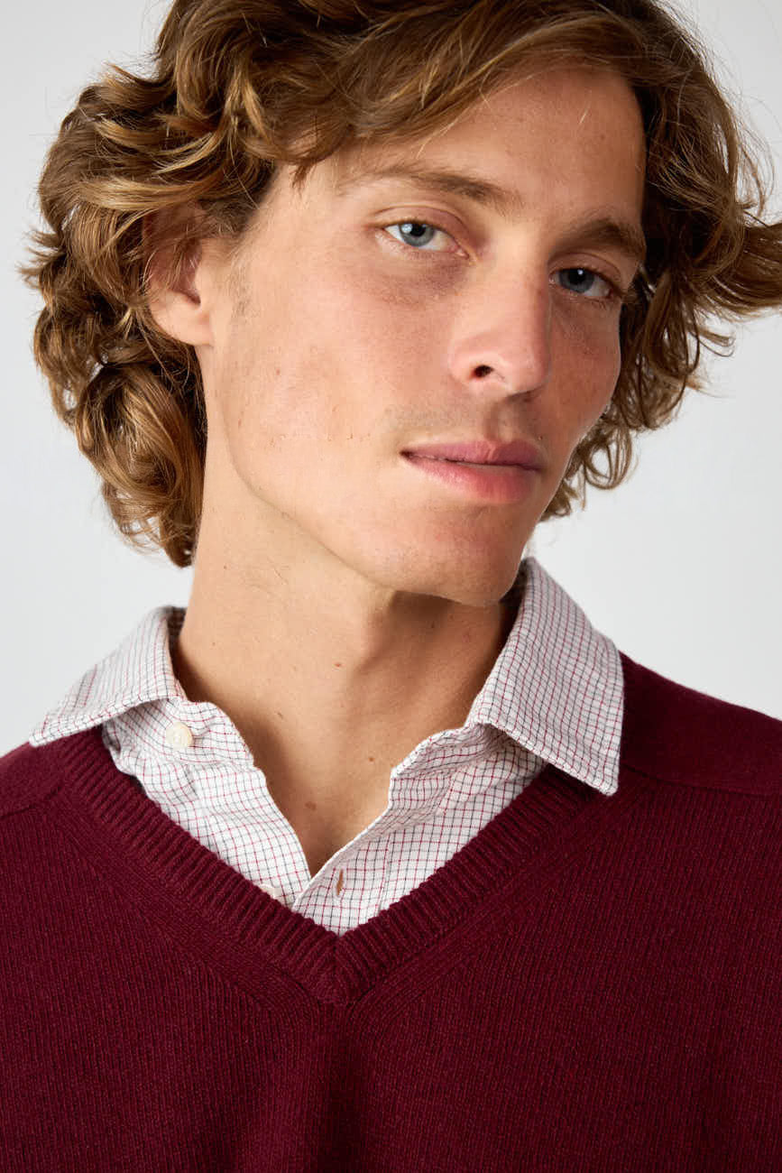 Jersey Cuello Pico Shetland - Burdeos Jaspeado