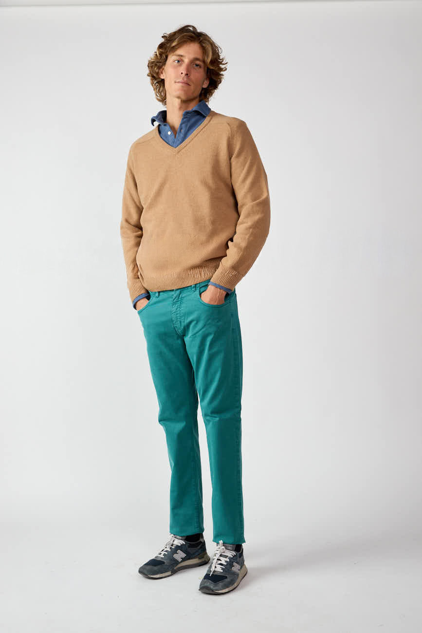 Jersey Cuello Pico Lambswool - Camel