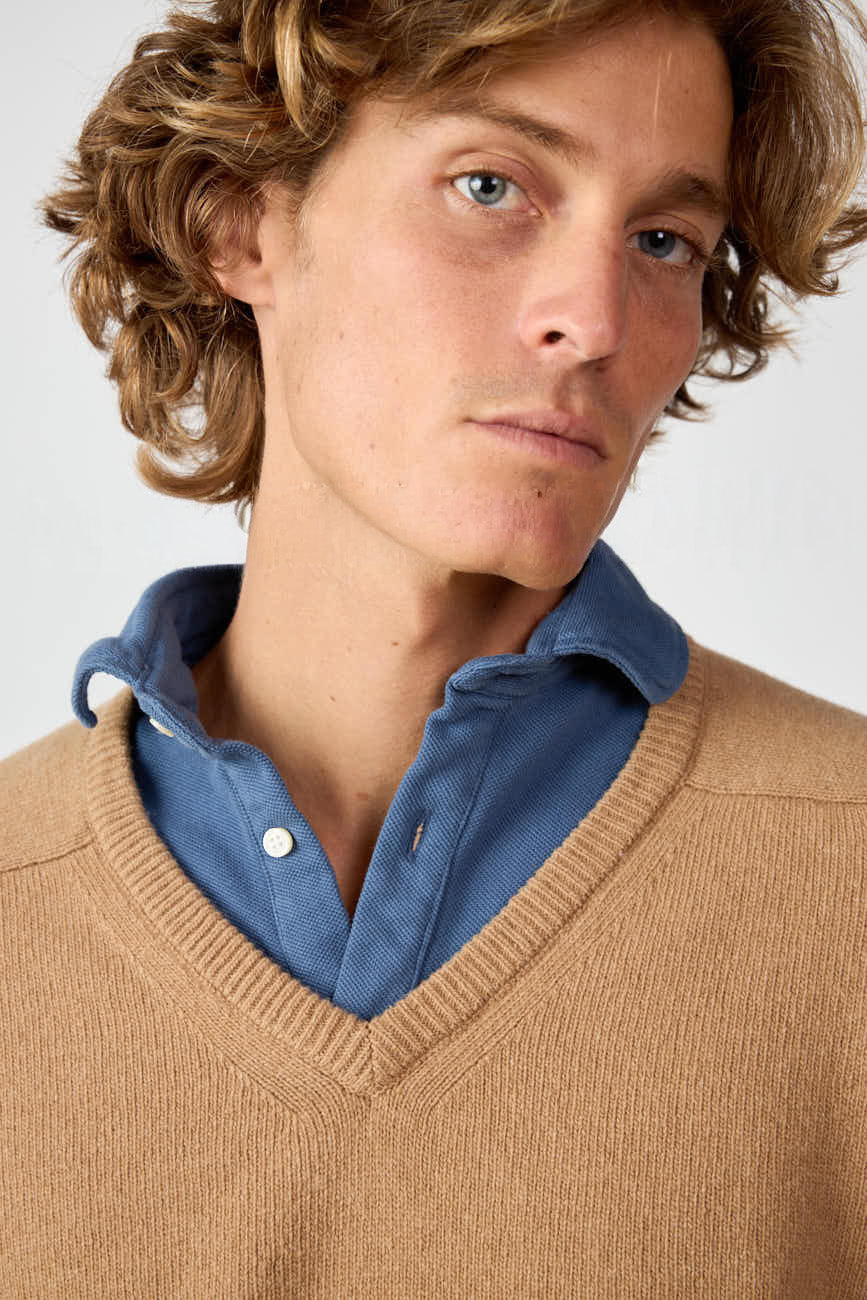 Jersey Cuello Pico Lambswool - Camel