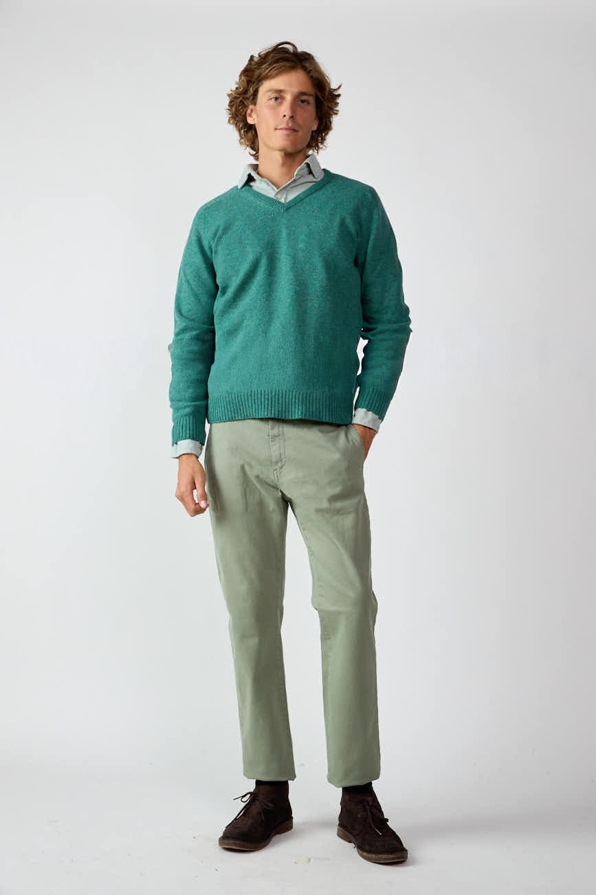 Jersey Cuello Pico Shetland - Verde