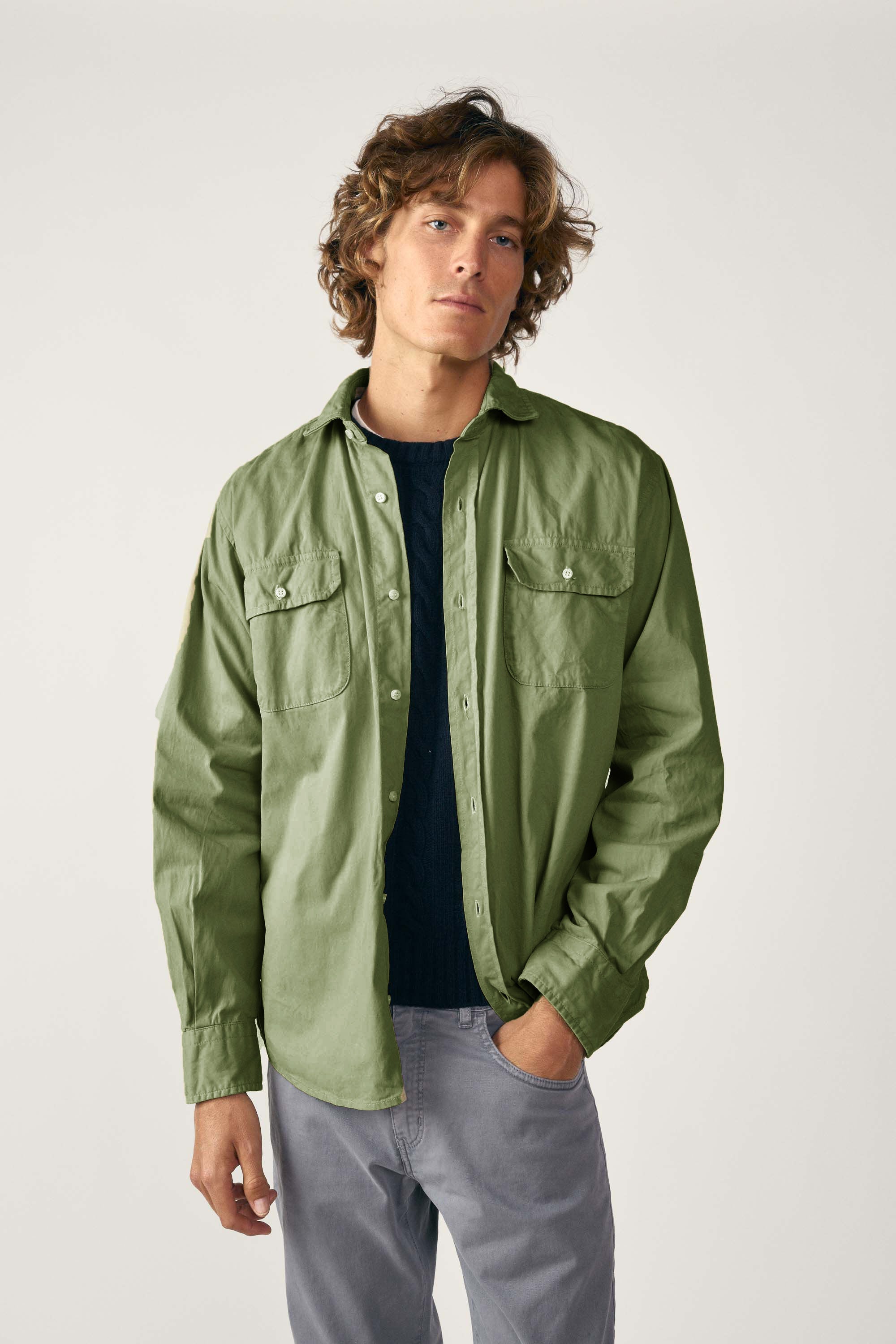<tc>Shirt</tc> Thick Poplin Two Pockets - Military Green