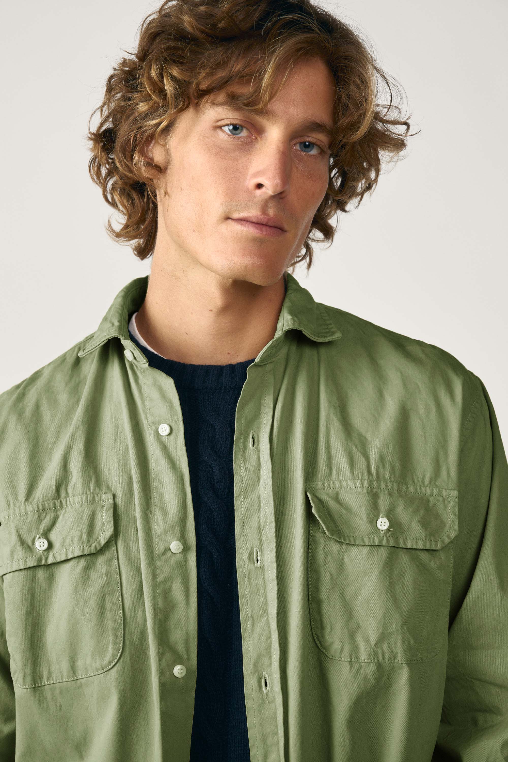 <tc>Shirt</tc> Thick Poplin Two Pockets - Military Green