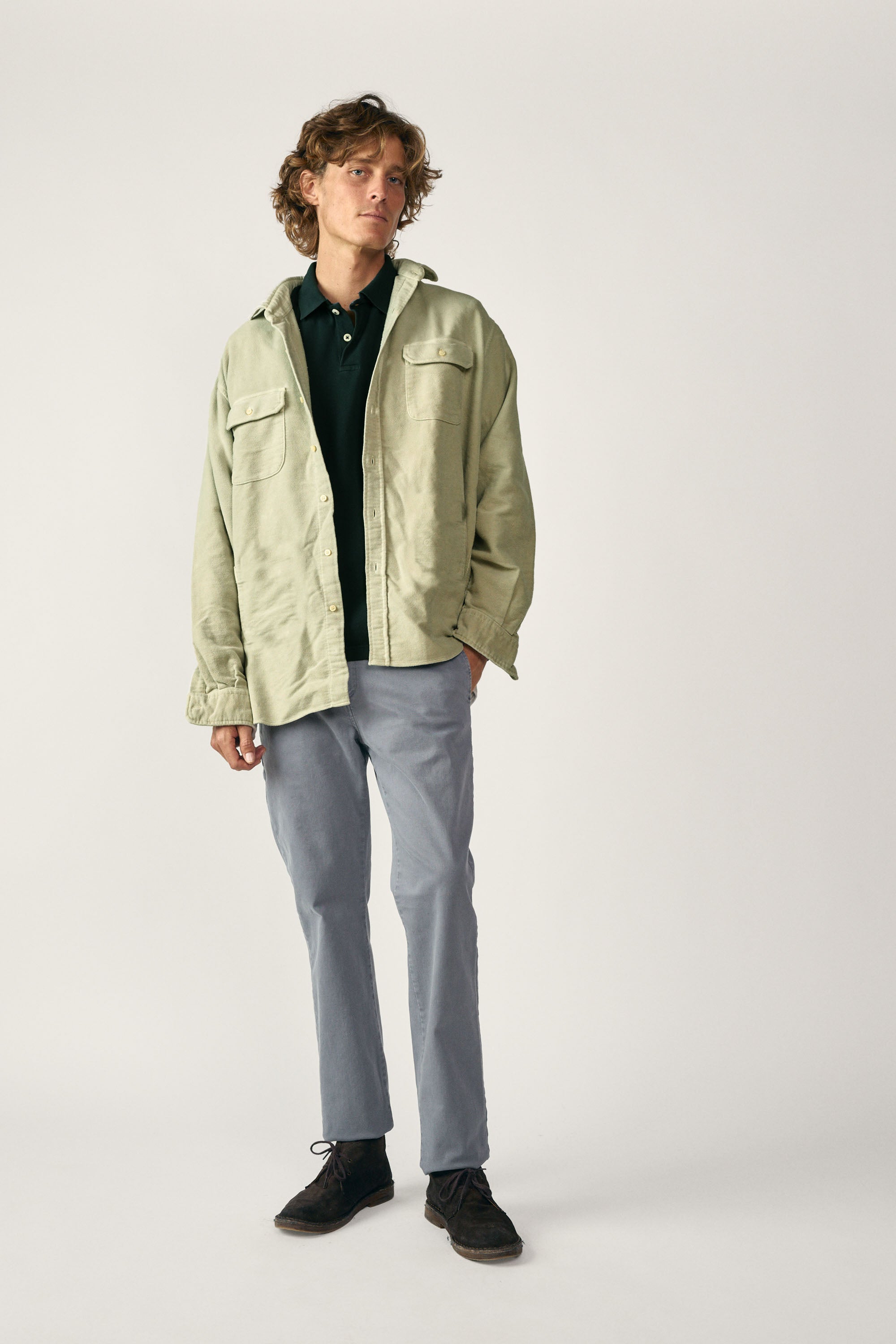 Camisa de Velvetón Cuatro Bolsillos - Verde Claro