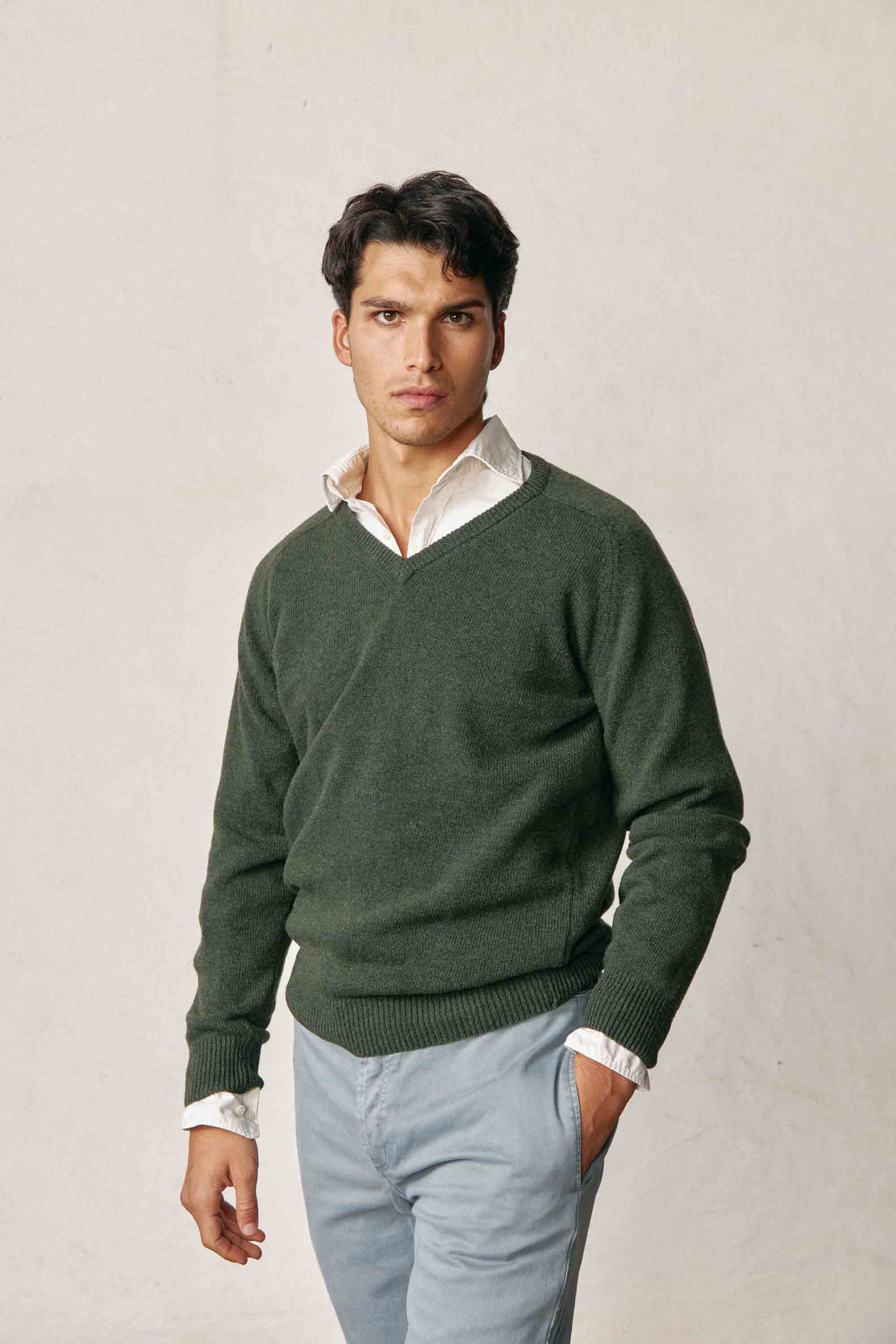 <tc>Sweater</tc> Lambswool V-neck - Hunting Green