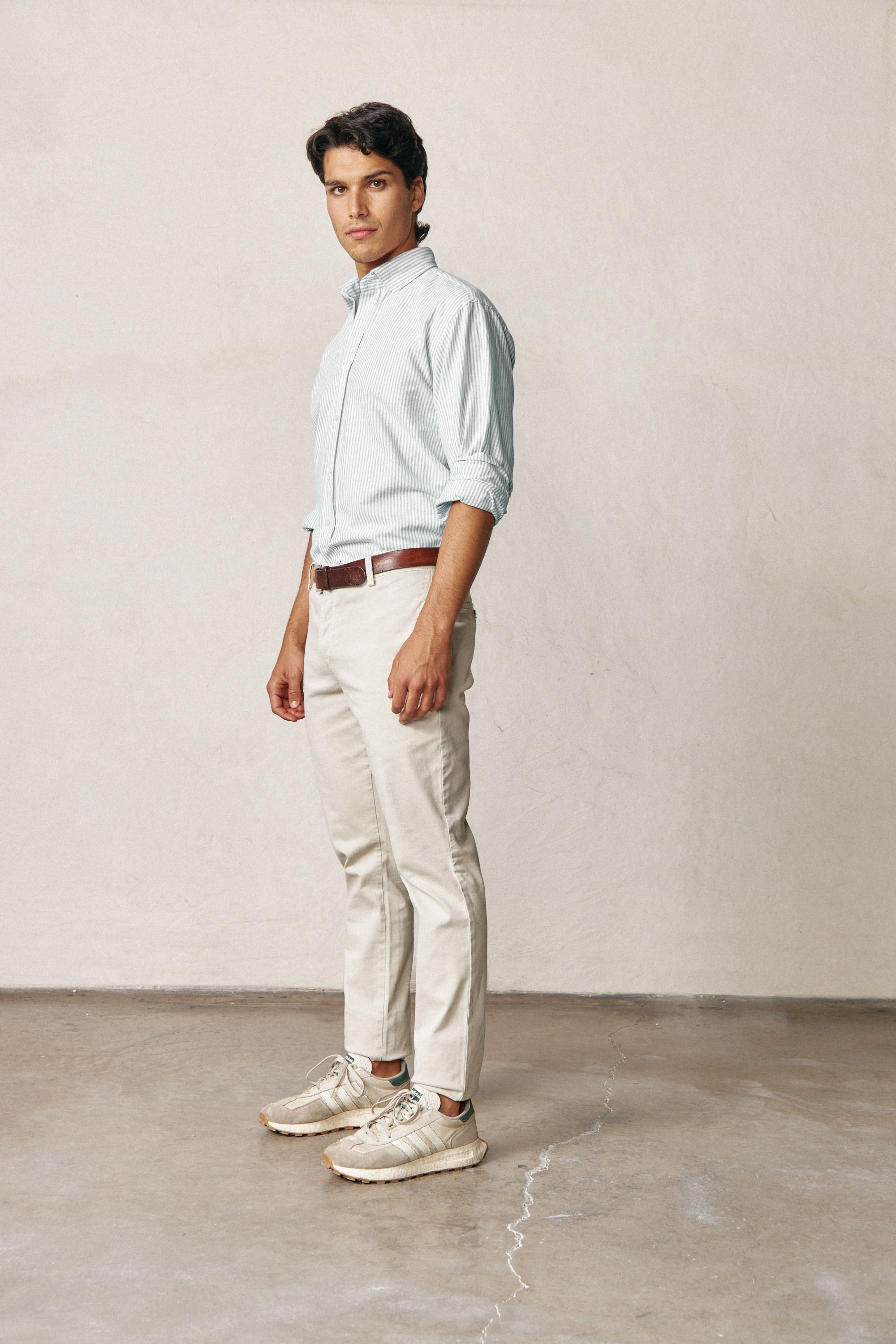Camisa de Algodón - Oxford Rayas Verde y Blanco