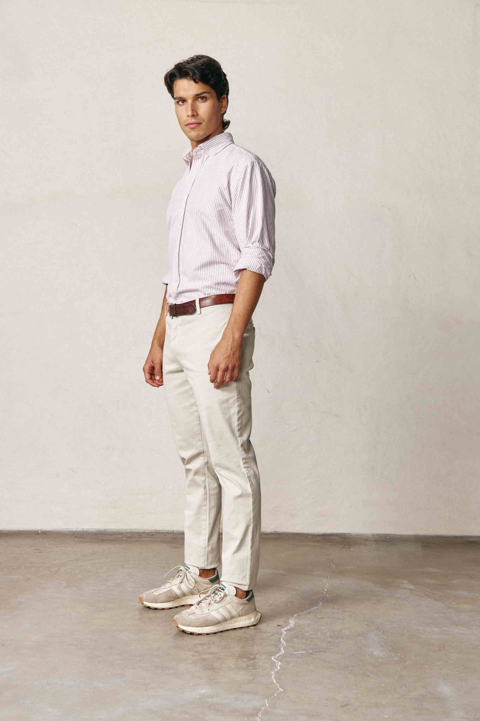 Camisa de Algodón - Oxford Rayas Burdeos y Blanco