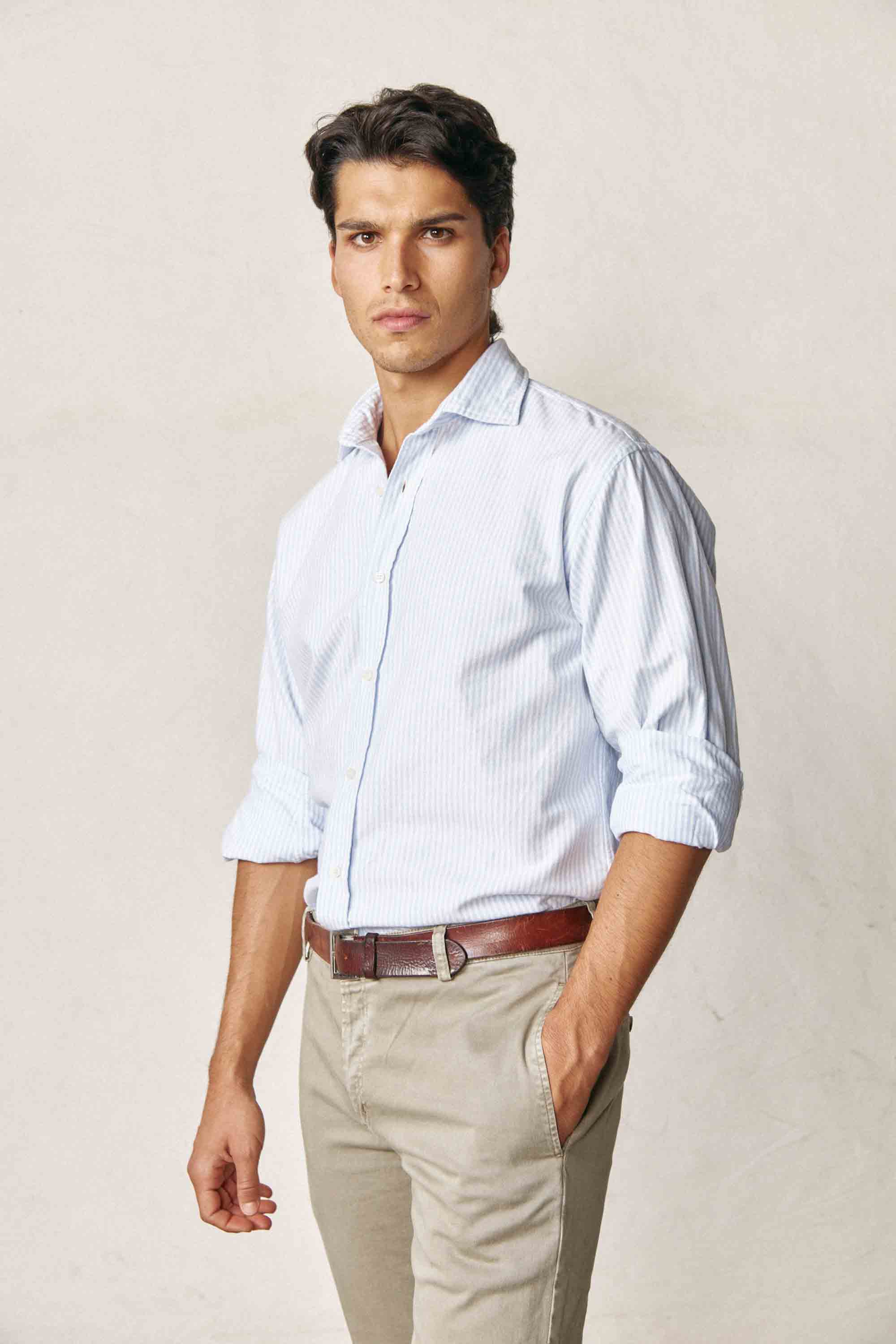 Camisa de Algodón - Oxford Rayas Azul y Blanco