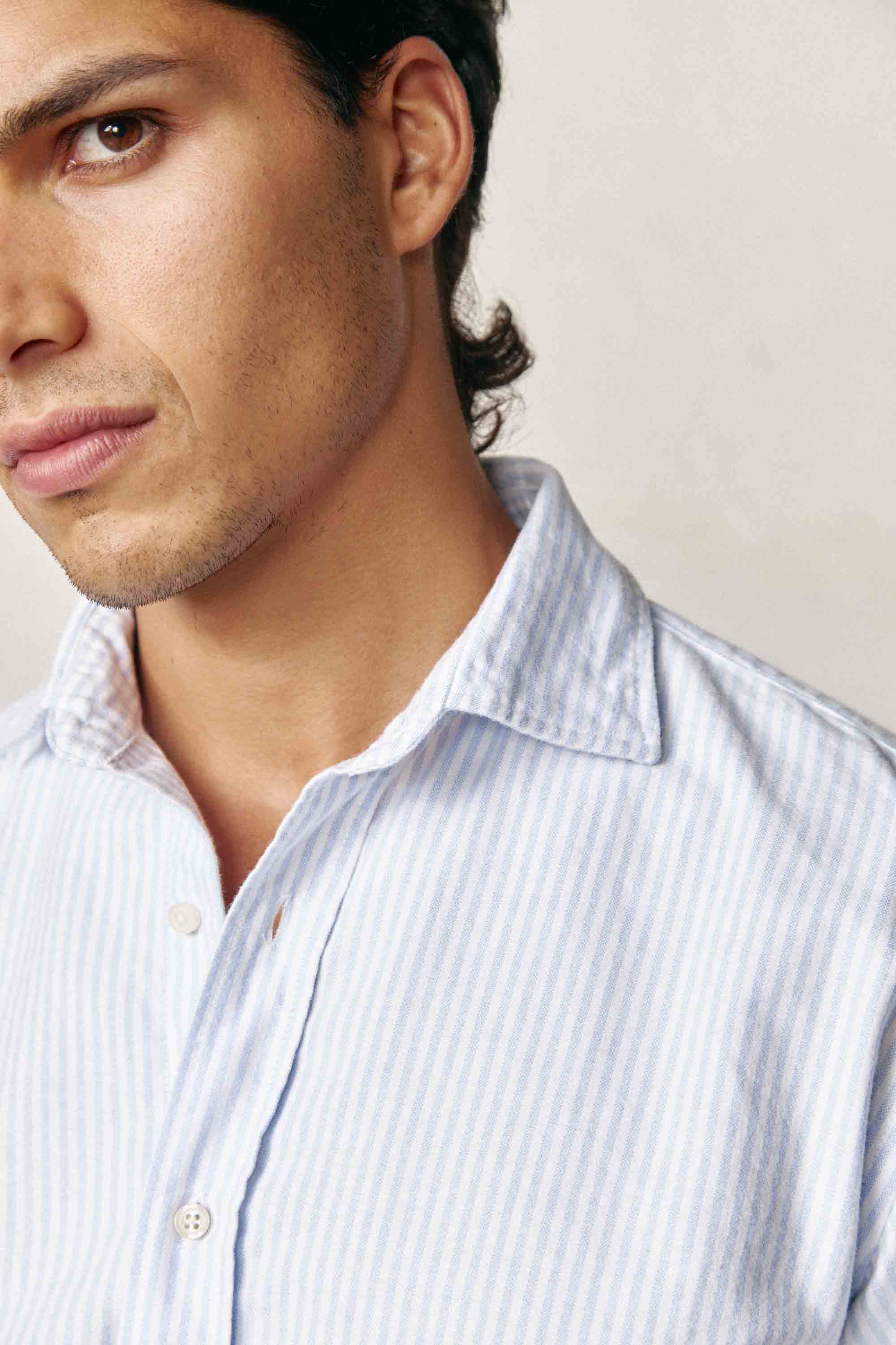 Camisa de Algodón - Oxford Grueso Rayas Azul y Blancas