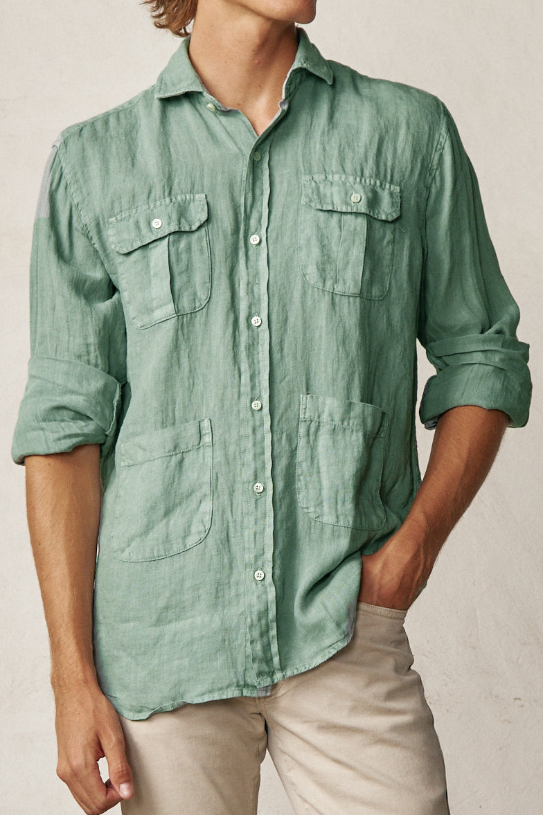 Camisa Guayabera de Lino - Verde - Fernando de Cárcer