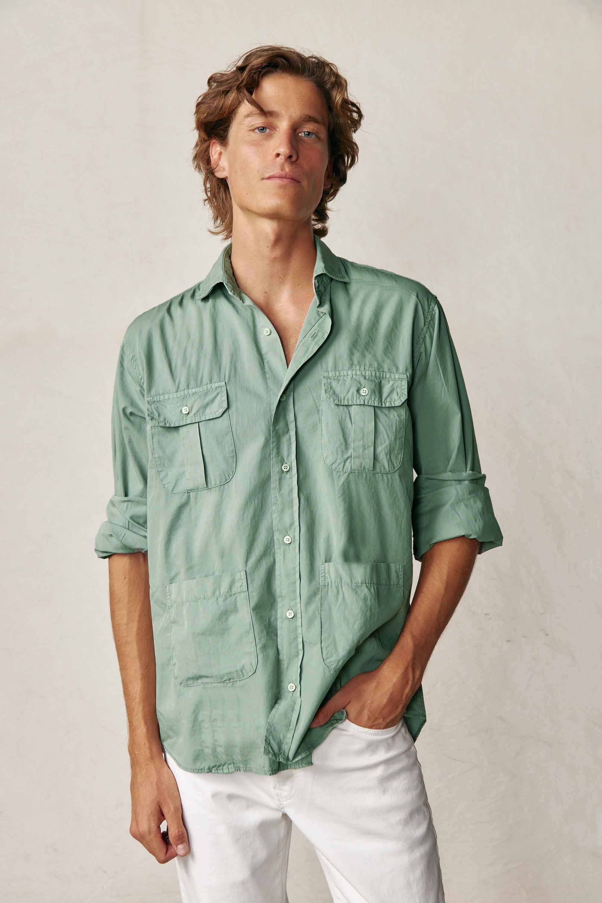 Camisa Guayabera de Popelin - Verde