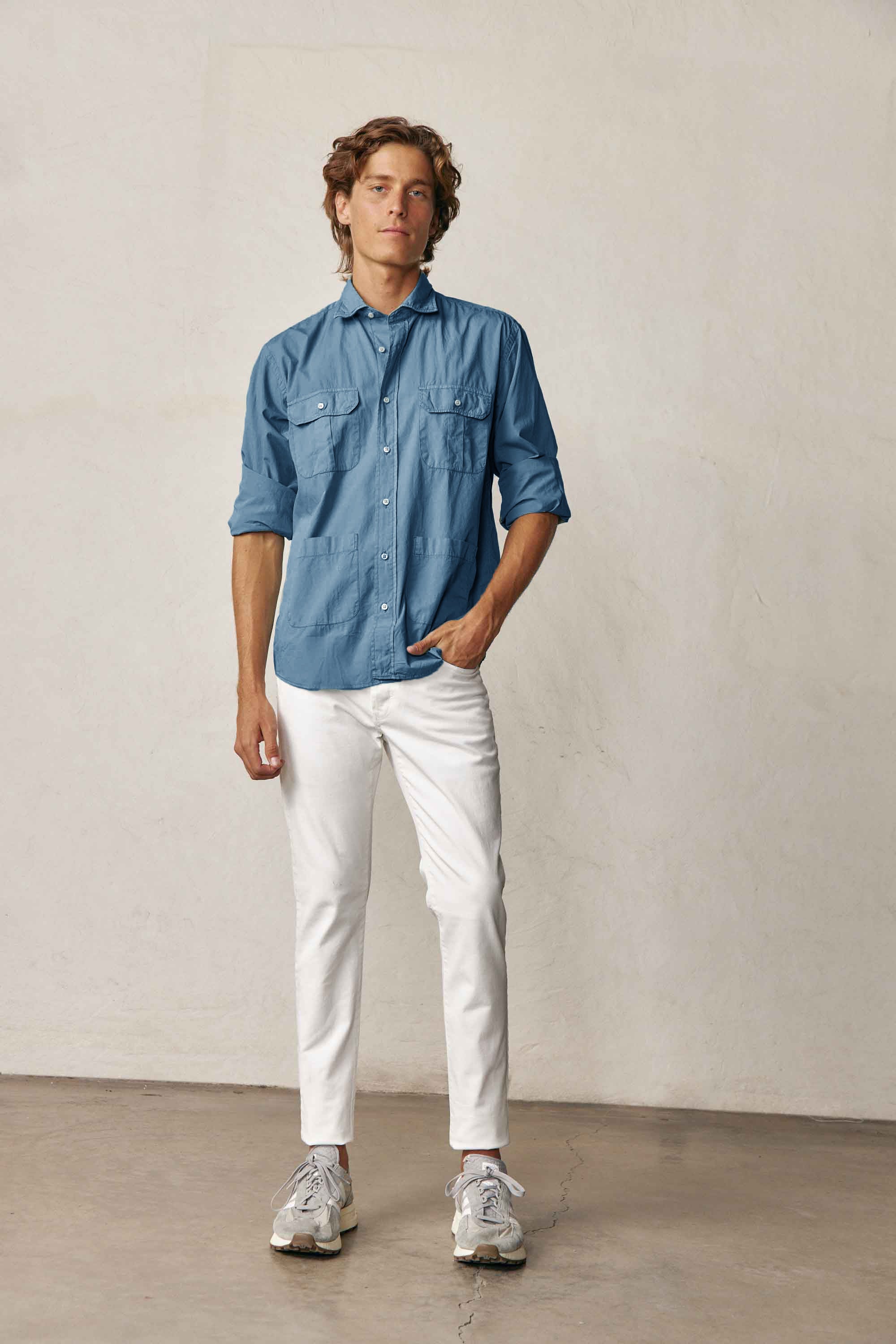 Camisa Guayabera de Popelin - Azul Petróleo