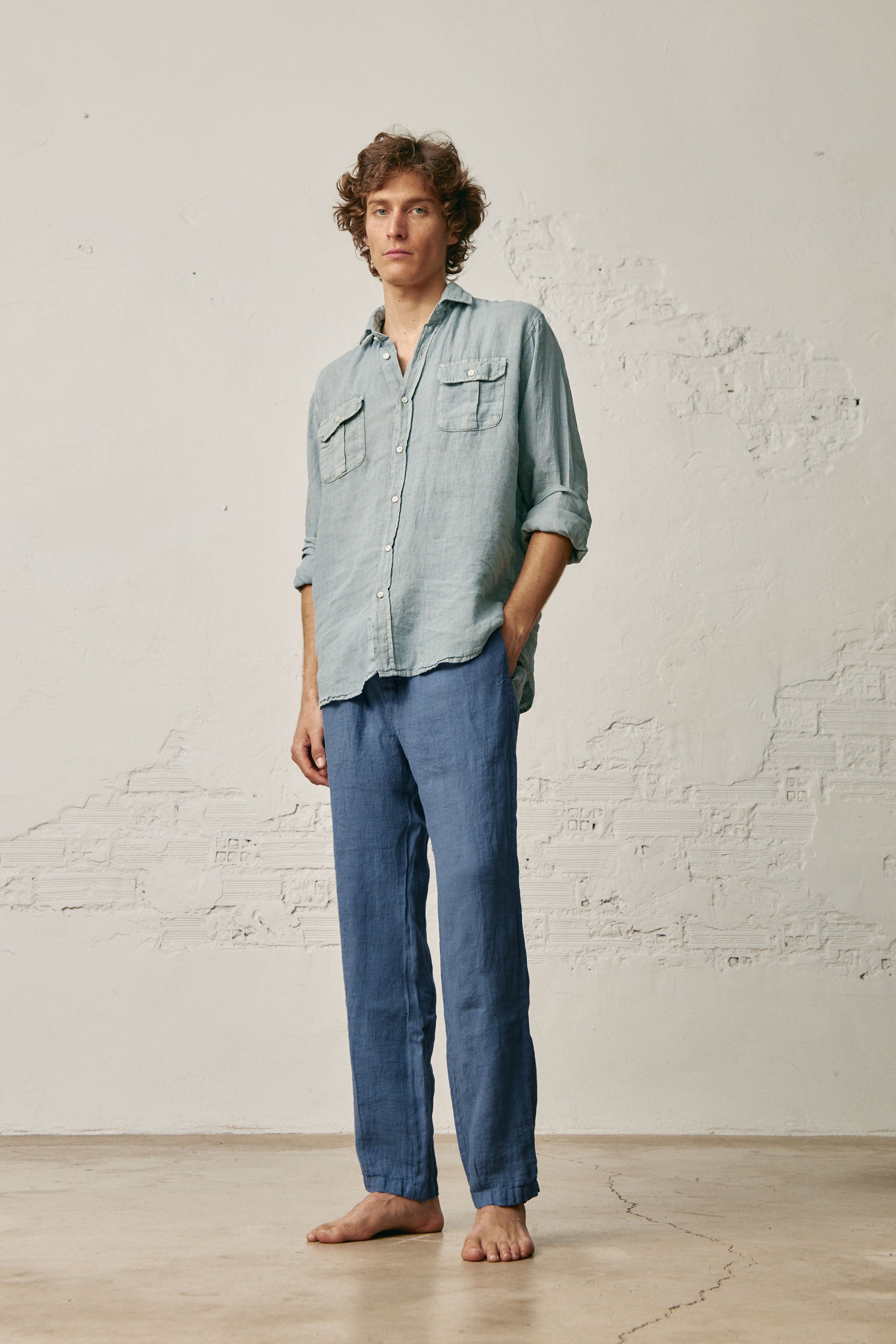 Pantalon Largo de Lino - Azul Petróleo - Fernando de Cárcer