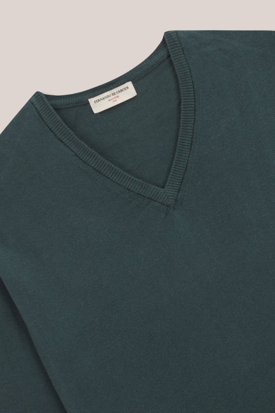 Jersey Cuello Pico Algodón / Cashemere - Verde Botella
