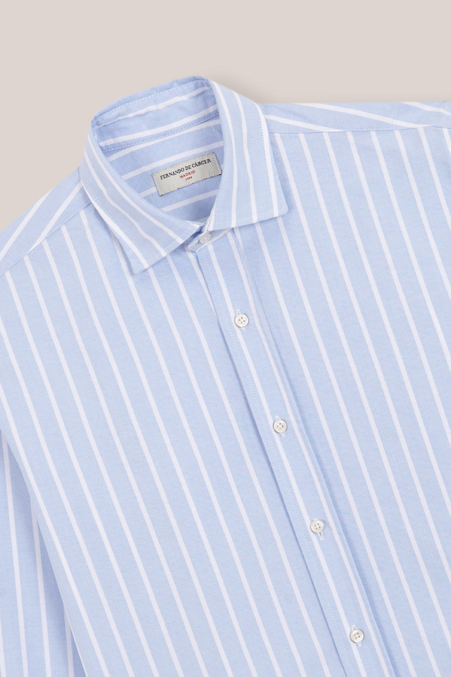 Camisa de Algodón - Oxford Azul Raya Blanca Gruesa