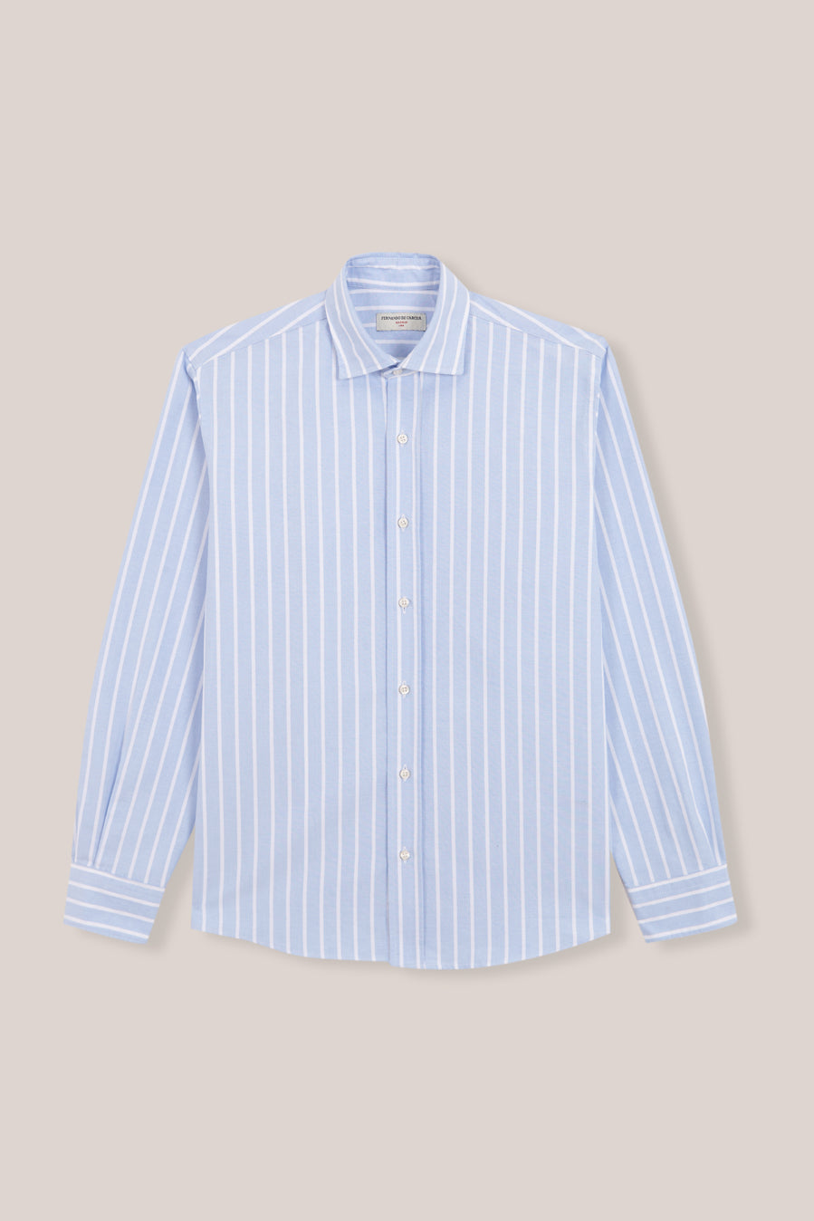 Camisa de Algodón - Oxford Azul Raya Blanca Gruesa