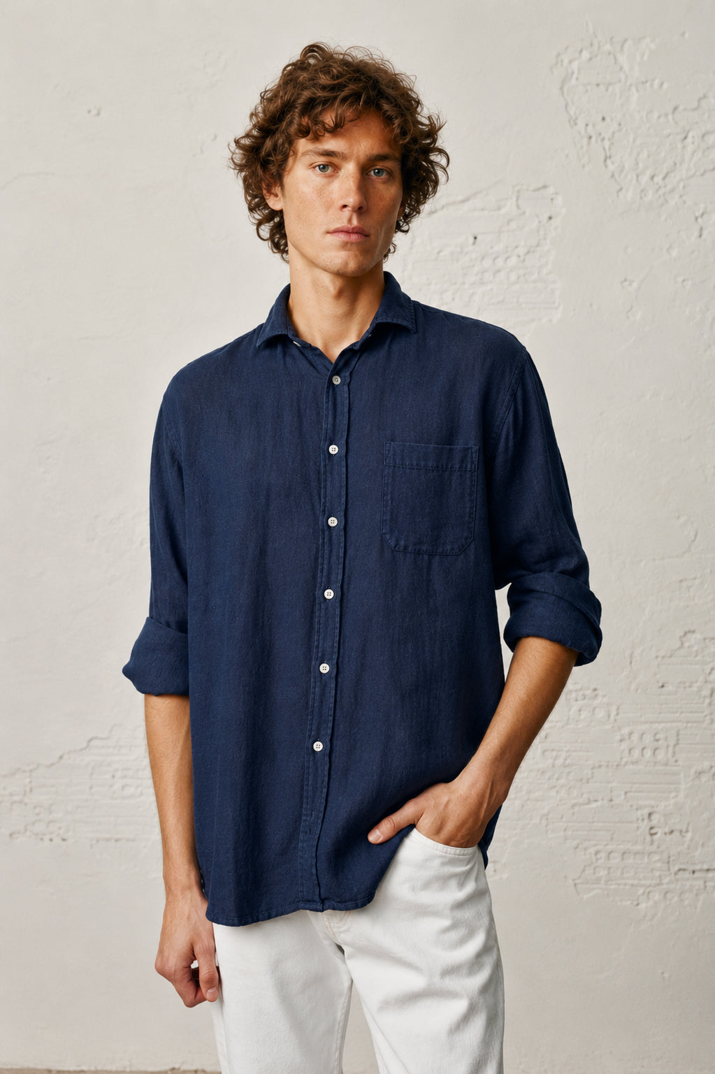 Camisa de Lino - Azul Marino (Bolsillo) - Fernando de Cárcer