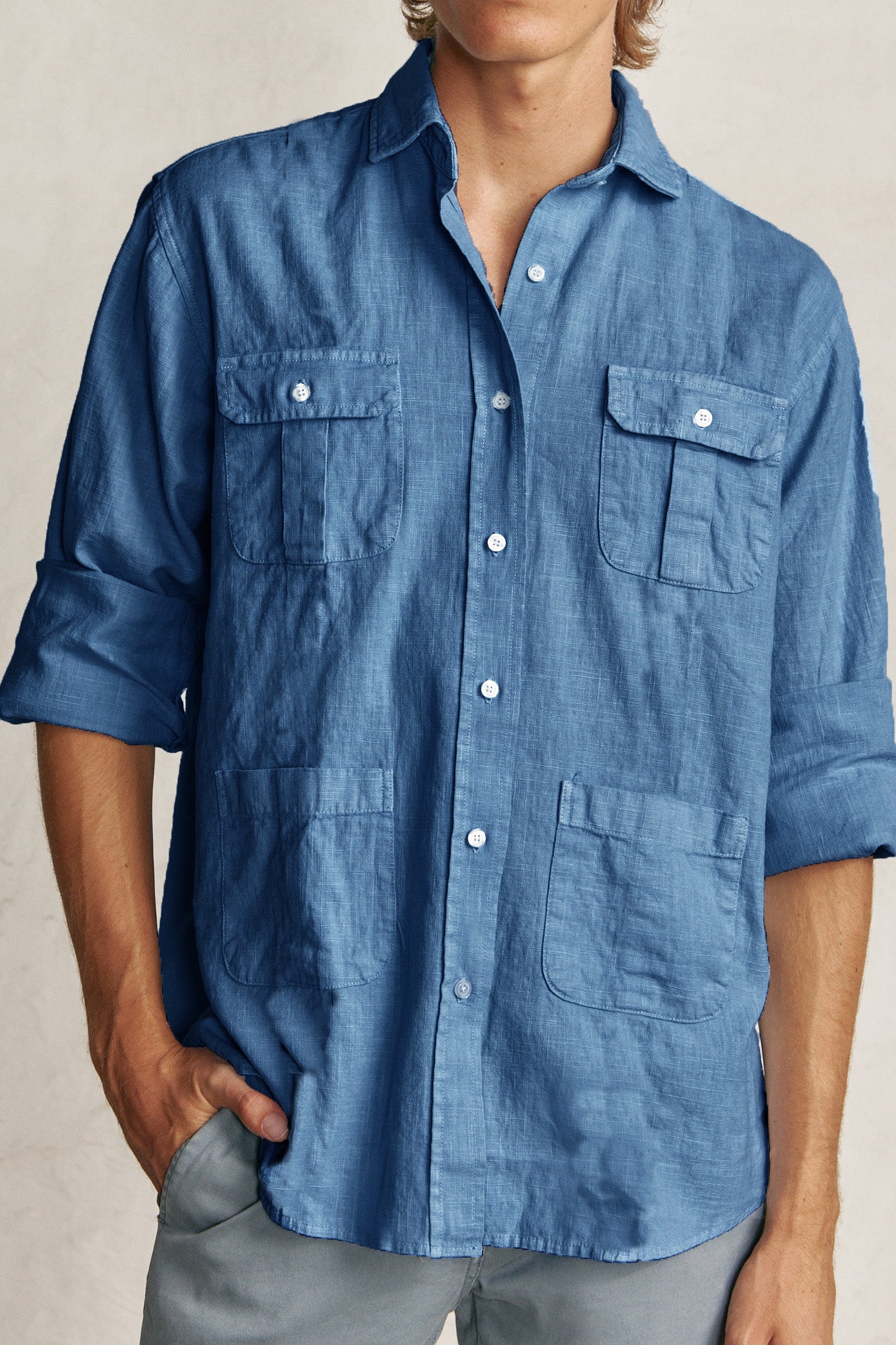 Camisa Guayabera de Lino - Azul - Fernando de Cárcer