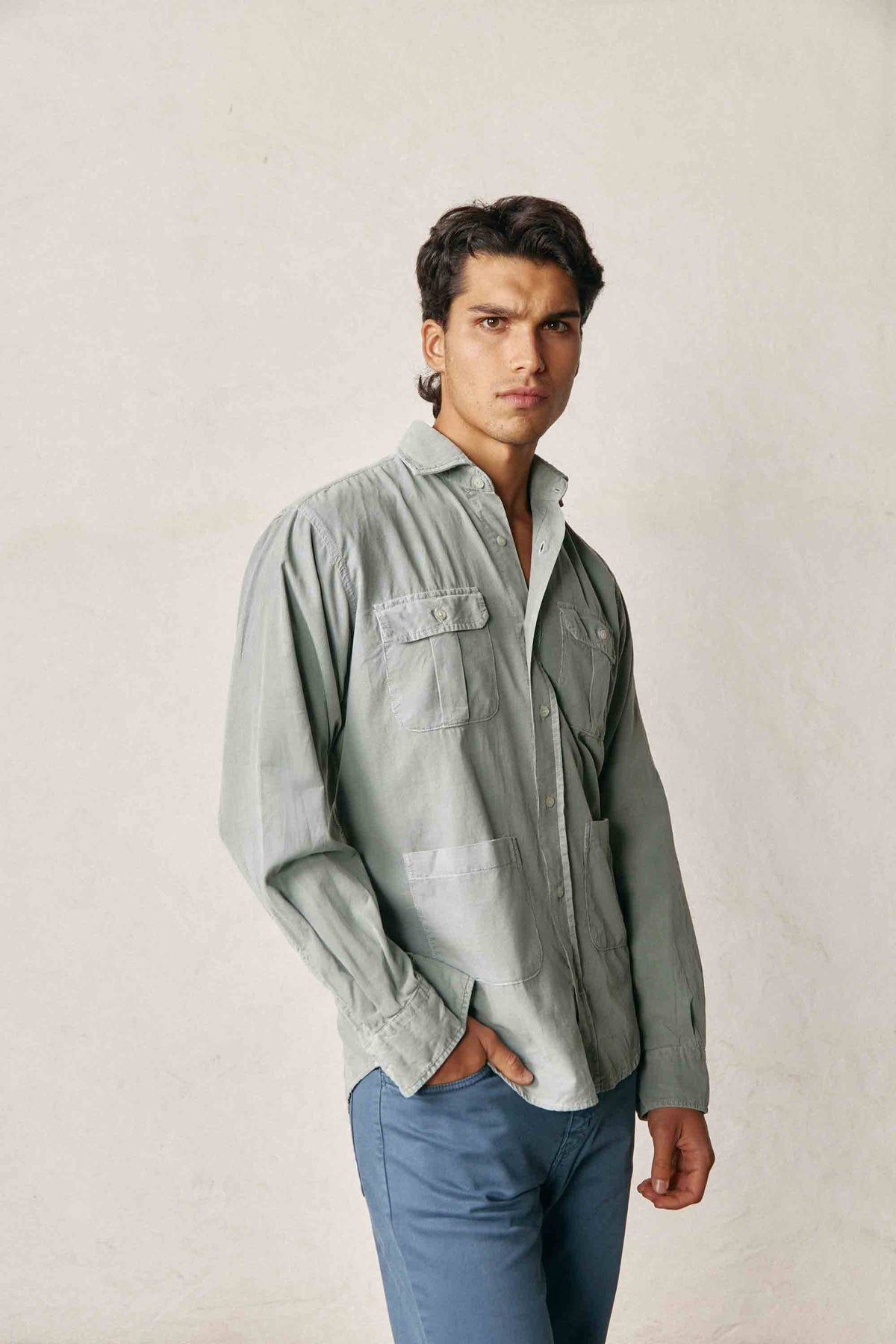 Camisa Micropana 4 Bolsillos - Verde Claro