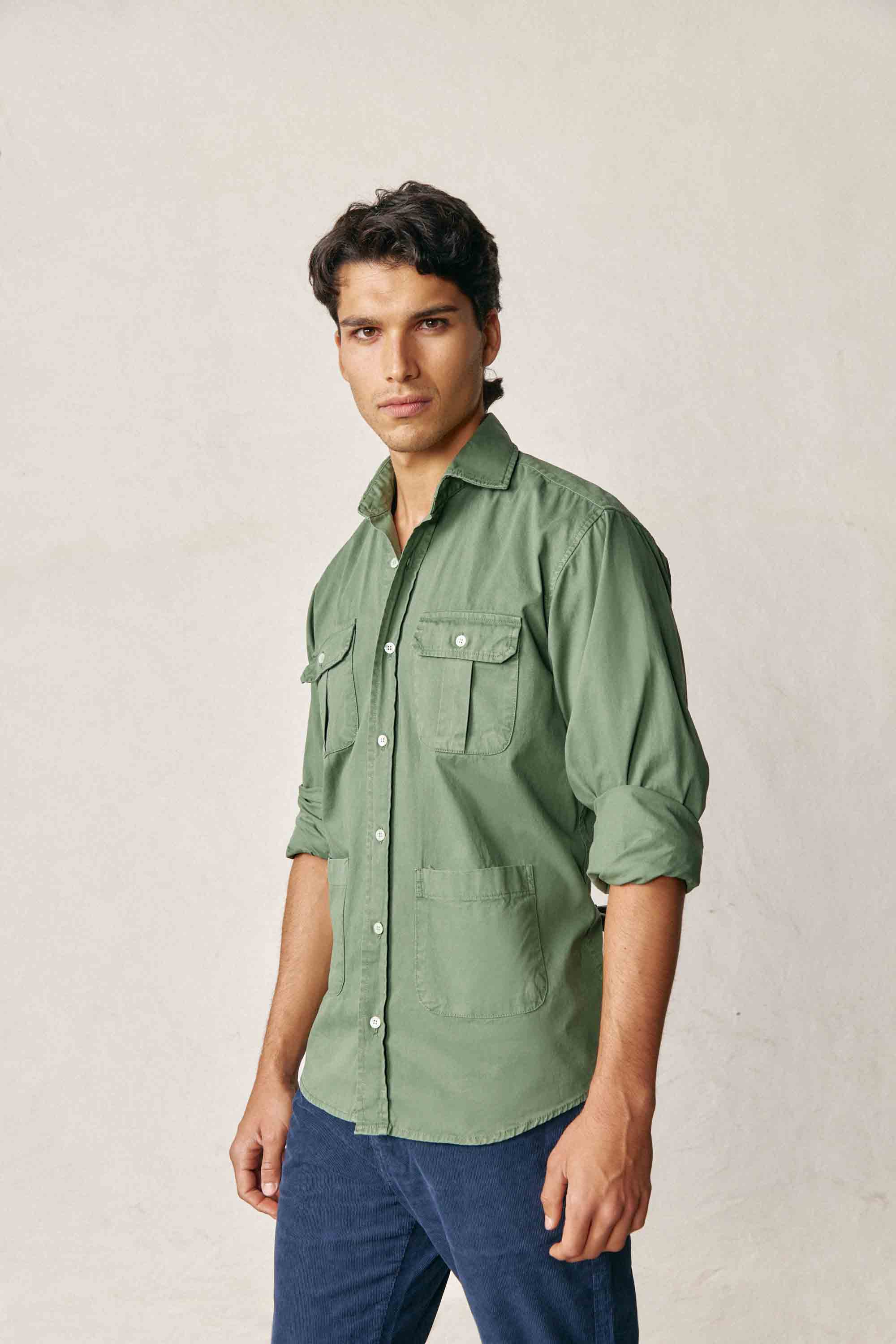 <tc>Shirt</tc> Thick Poplin Four Pockets - Green