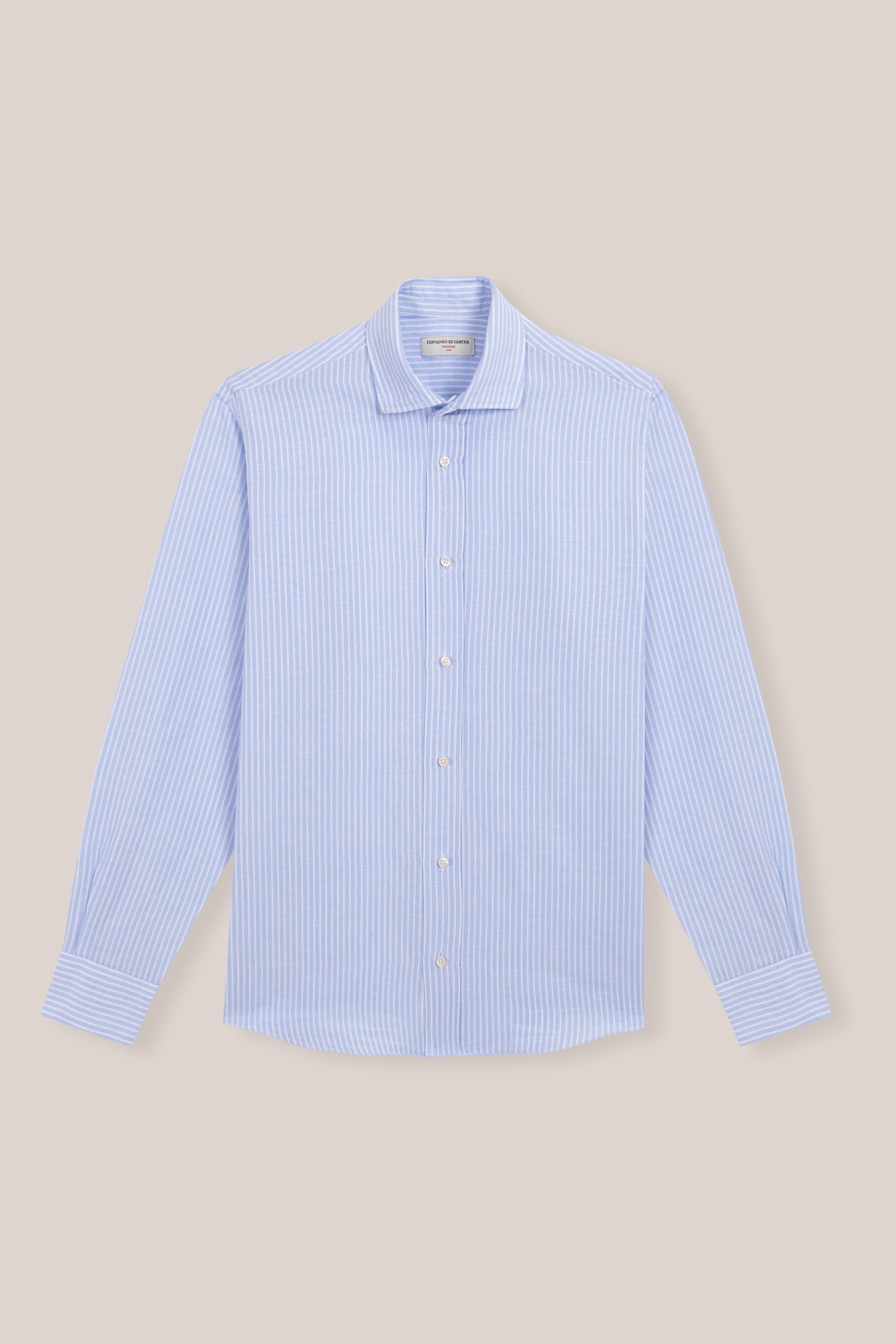 Camisa de Algodón - Azul Rayas Blancas