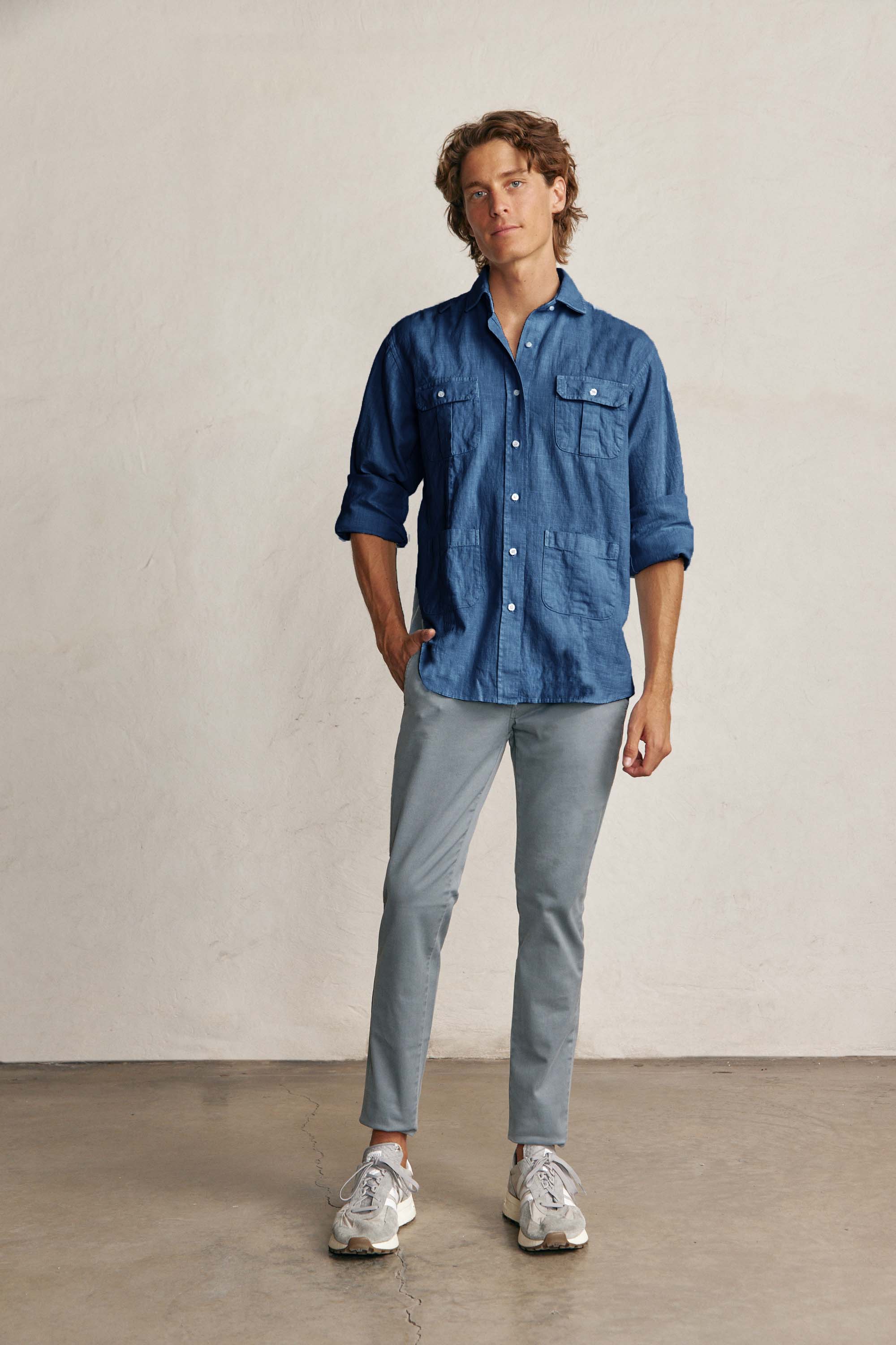 Camisa Guayabera de Lino - Azul Marino