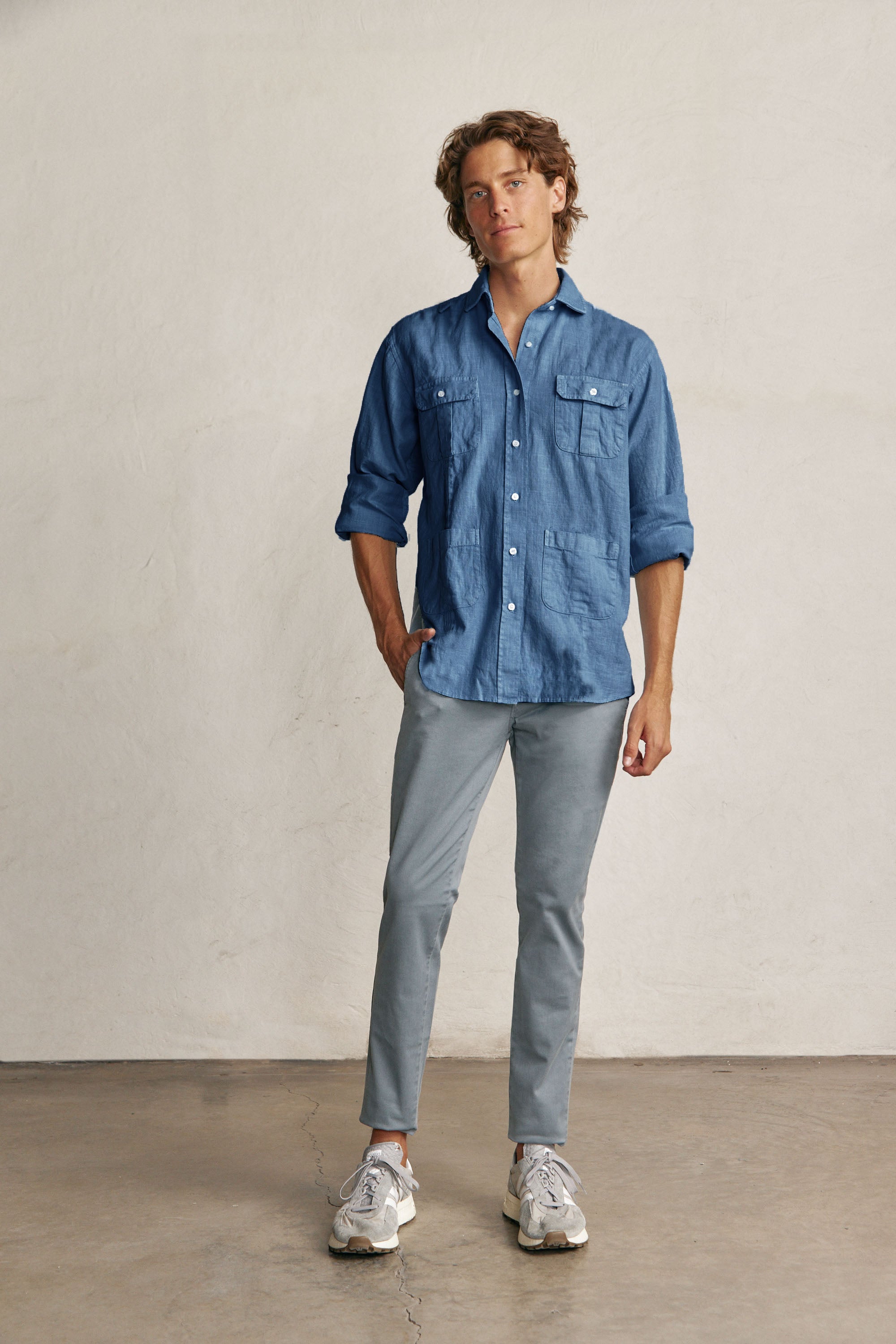 Camisa Guayabera de Lino - Azul - Fernando de Cárcer