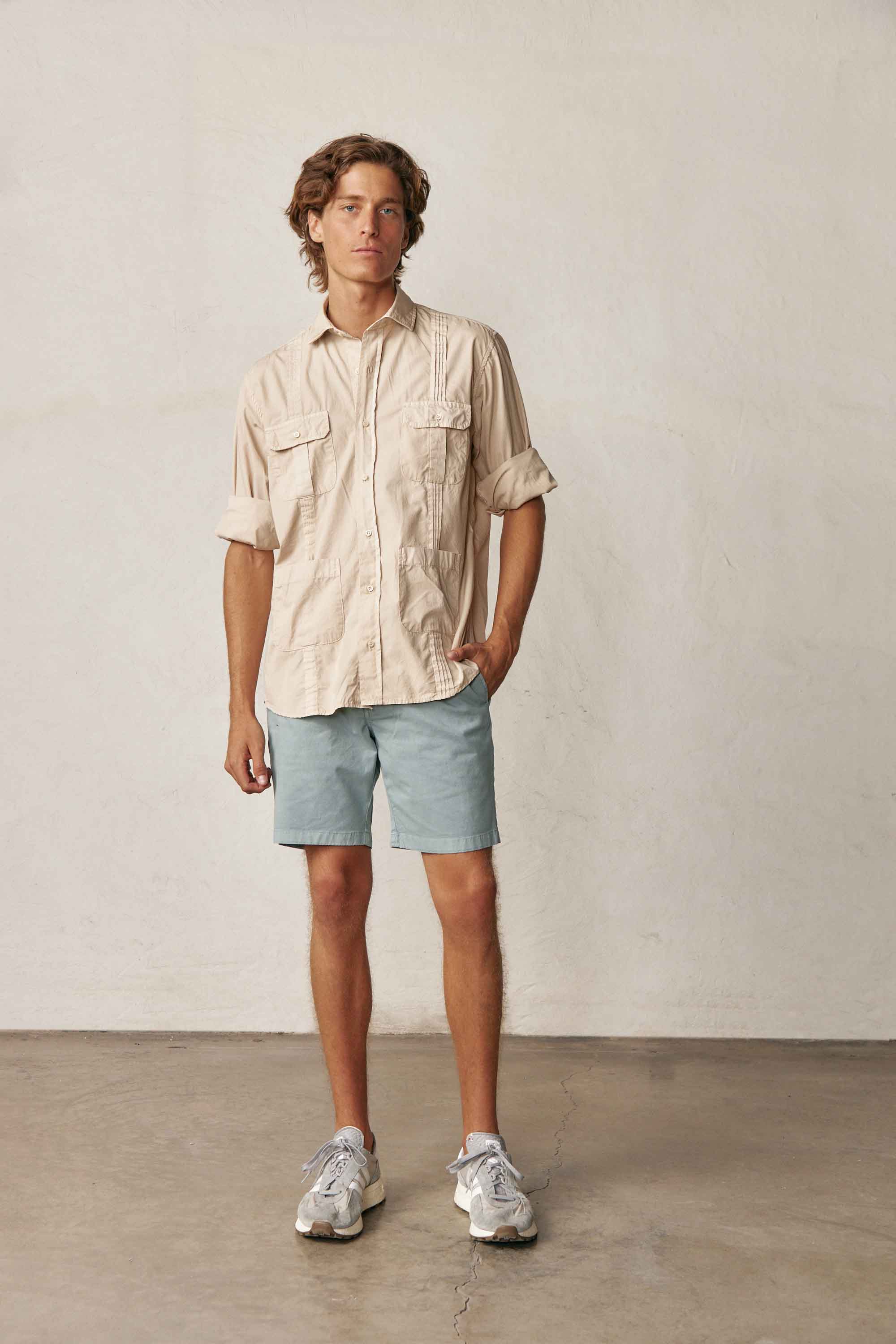 Guayabera with Poplin Pulls - Camel