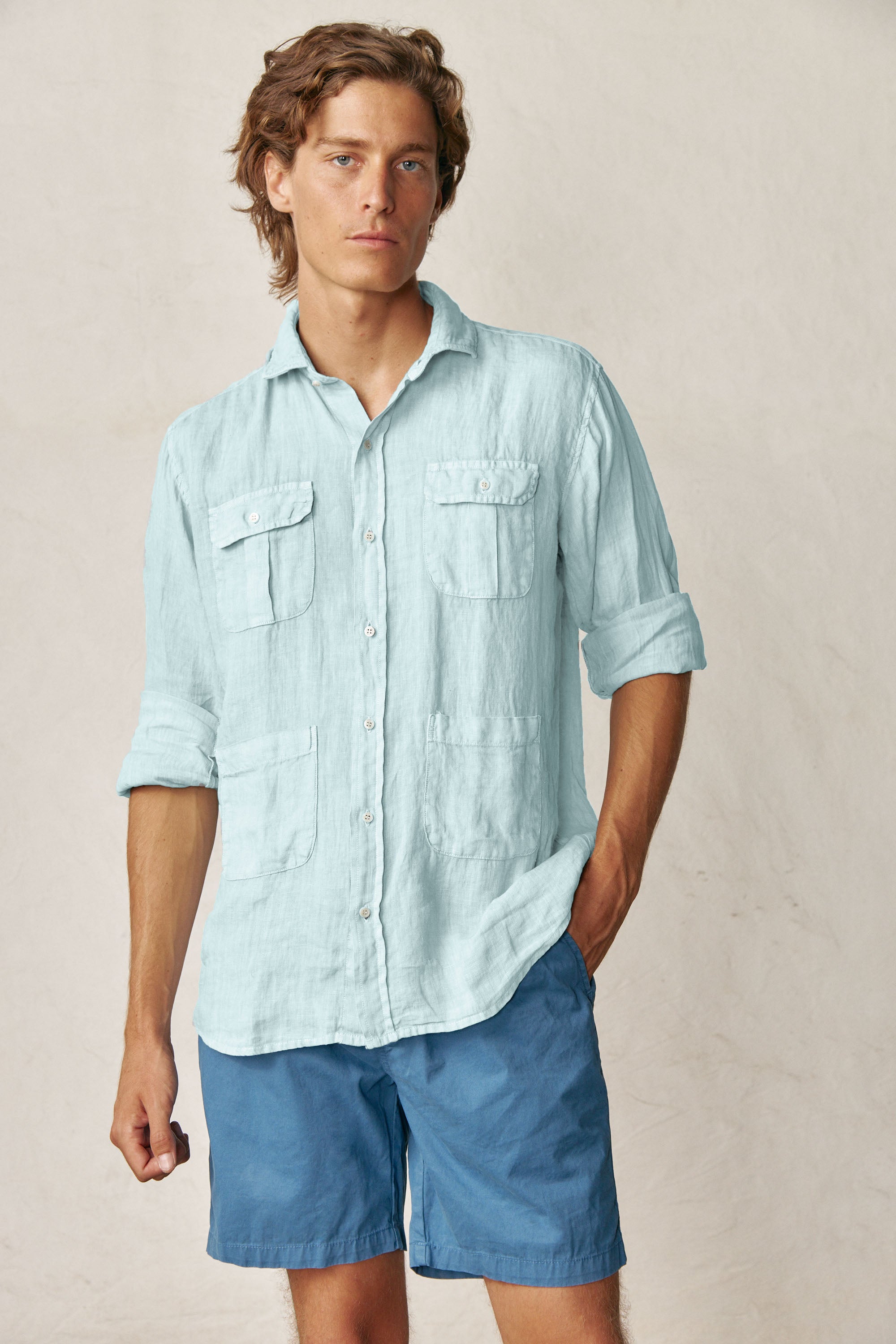 Camisa Guayabera de Lino - Azul Cielo - Fernando de Cárcer
