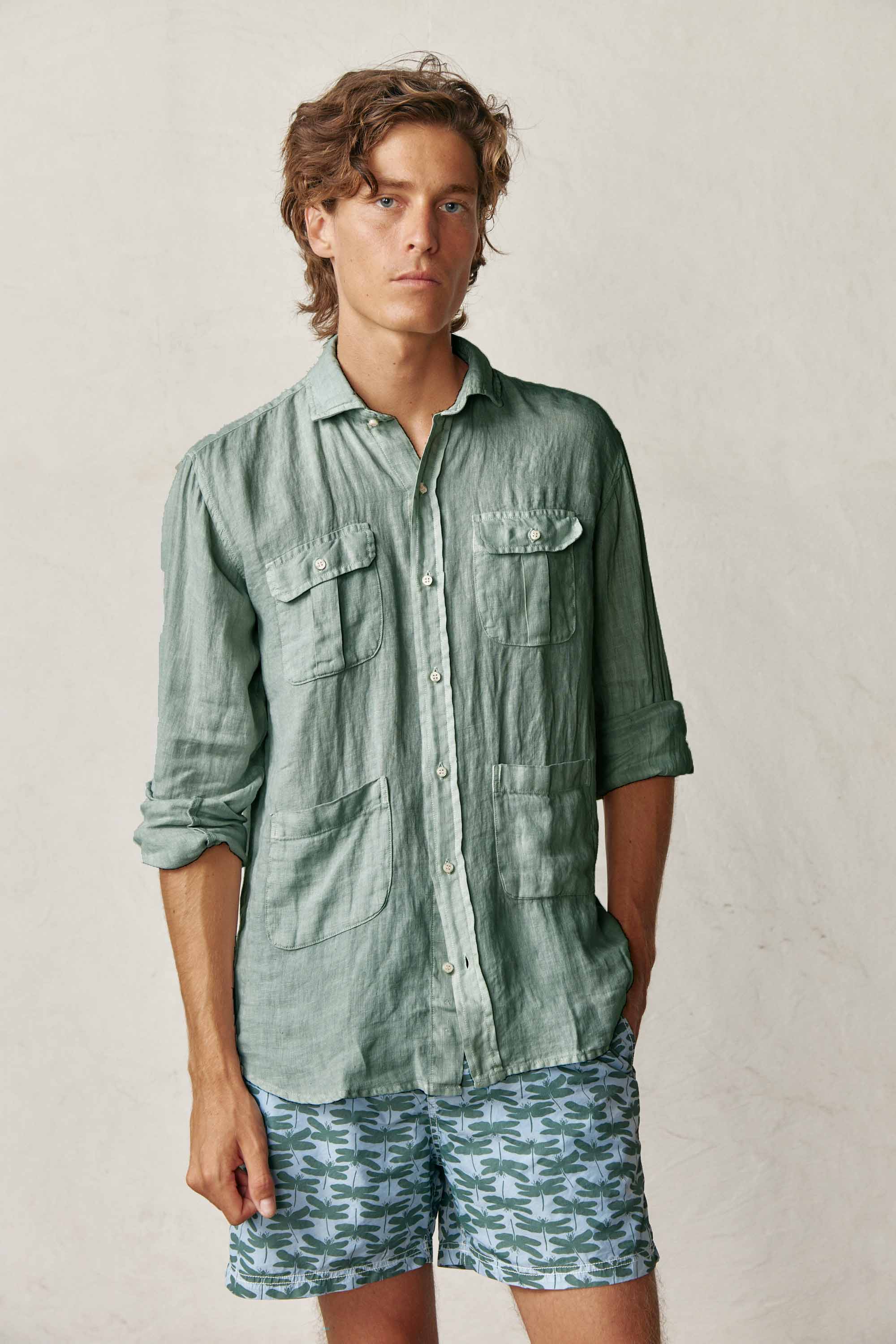 Camisa Guayabera de Lino - Verde