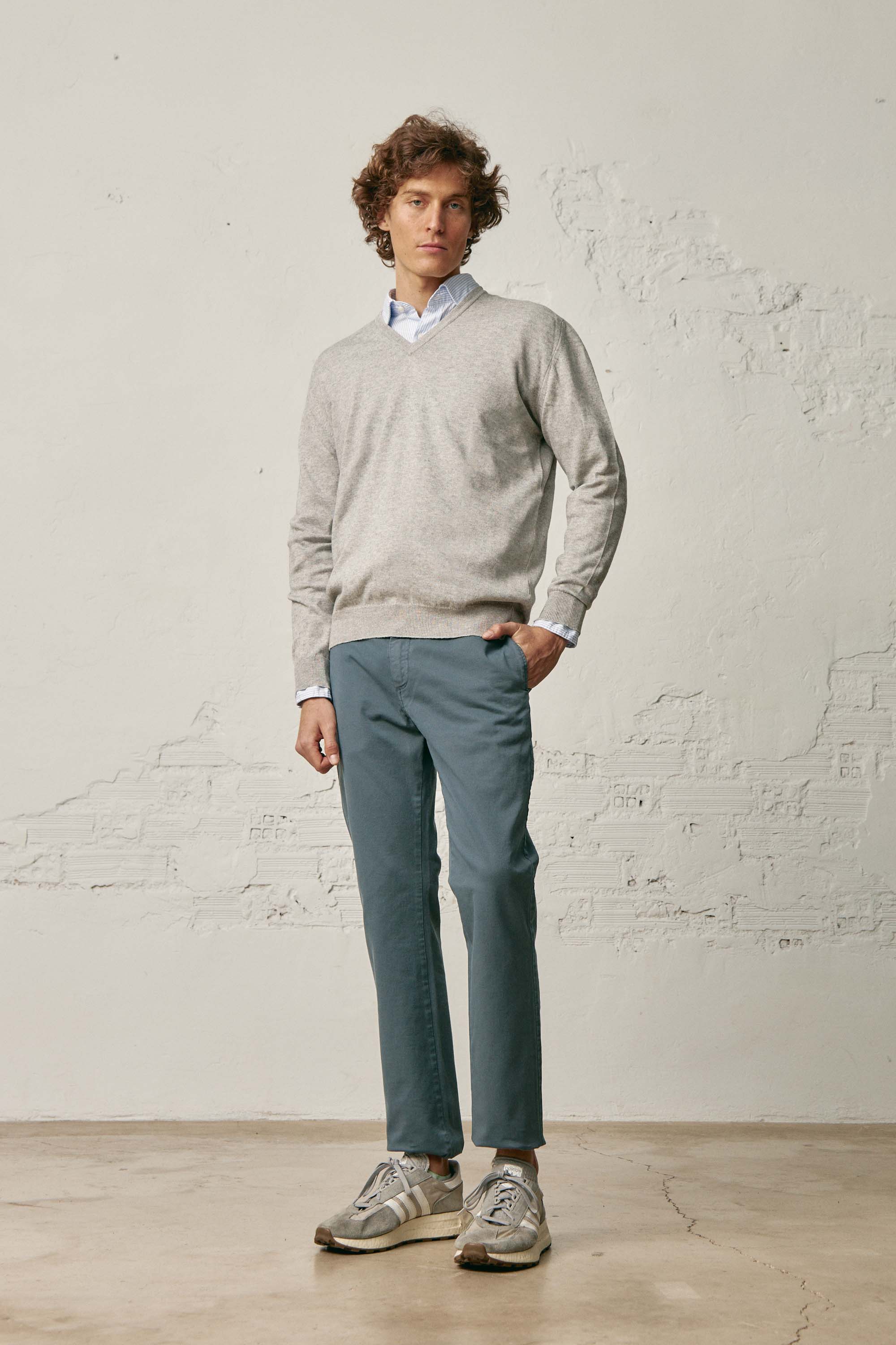 <tc>Sweater</tc> Cotton V-neck / <tc>Wool</tc> - Light Gray