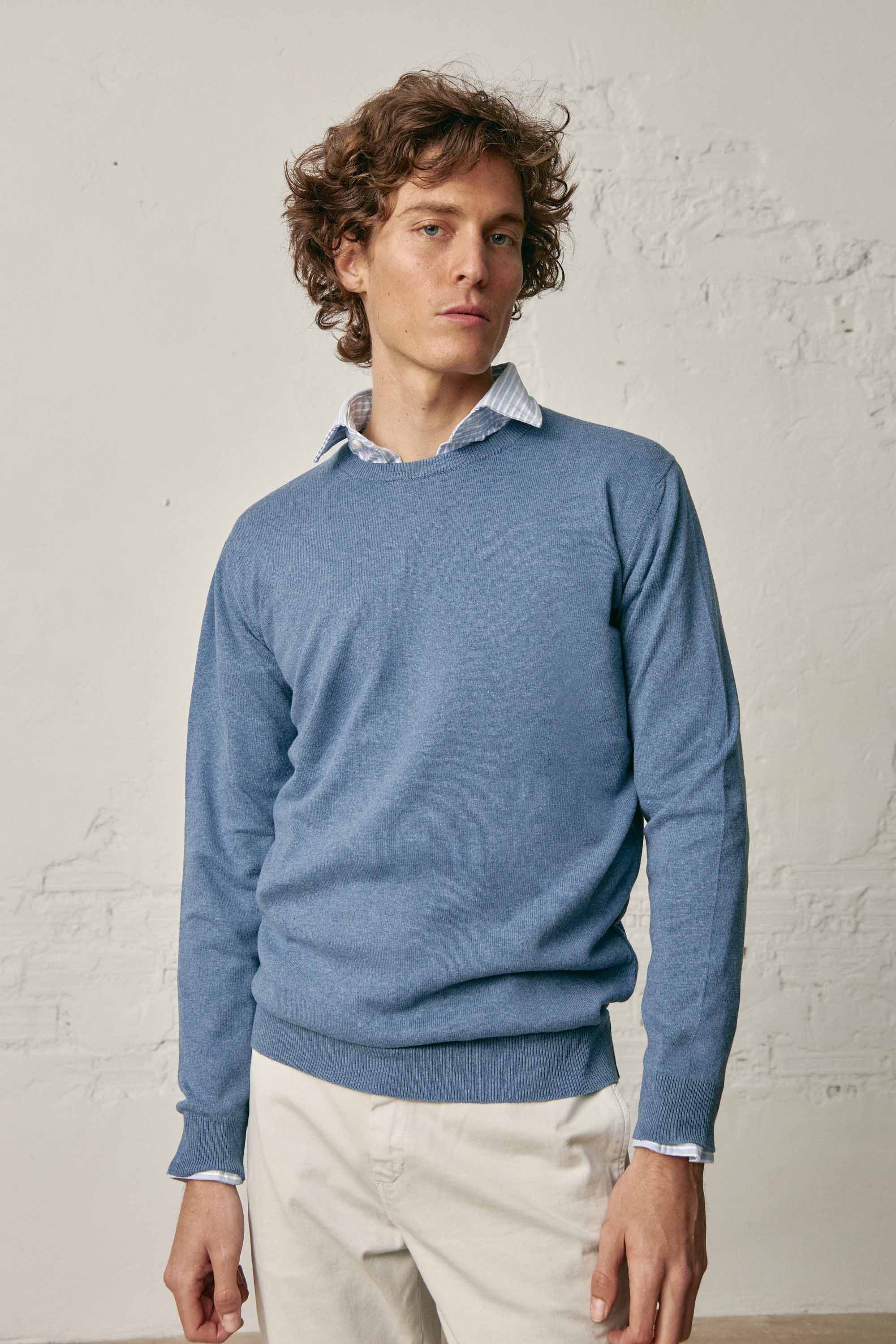 <tc>Sweater</tc> Fine Cotton Round Neck - Blue