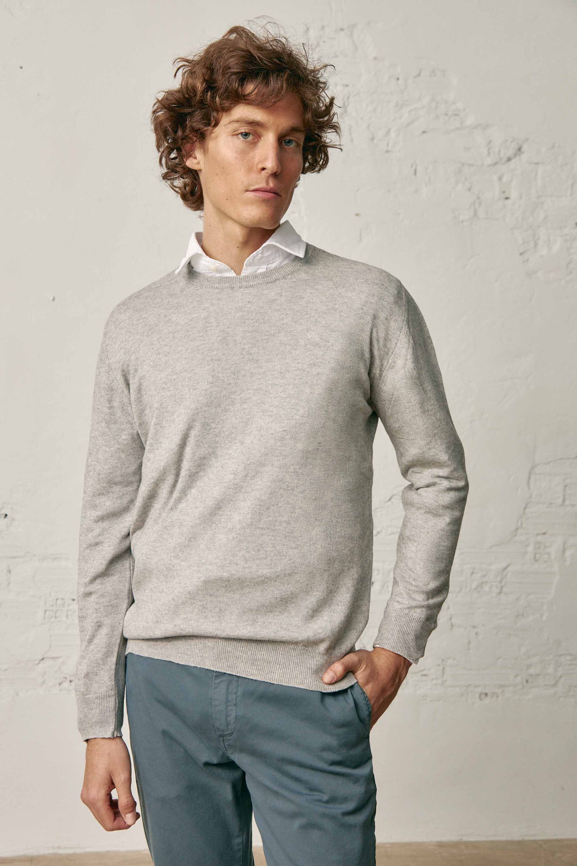 <tc>Sweater</tc> Fine Cotton Round Neck - Light Gray
