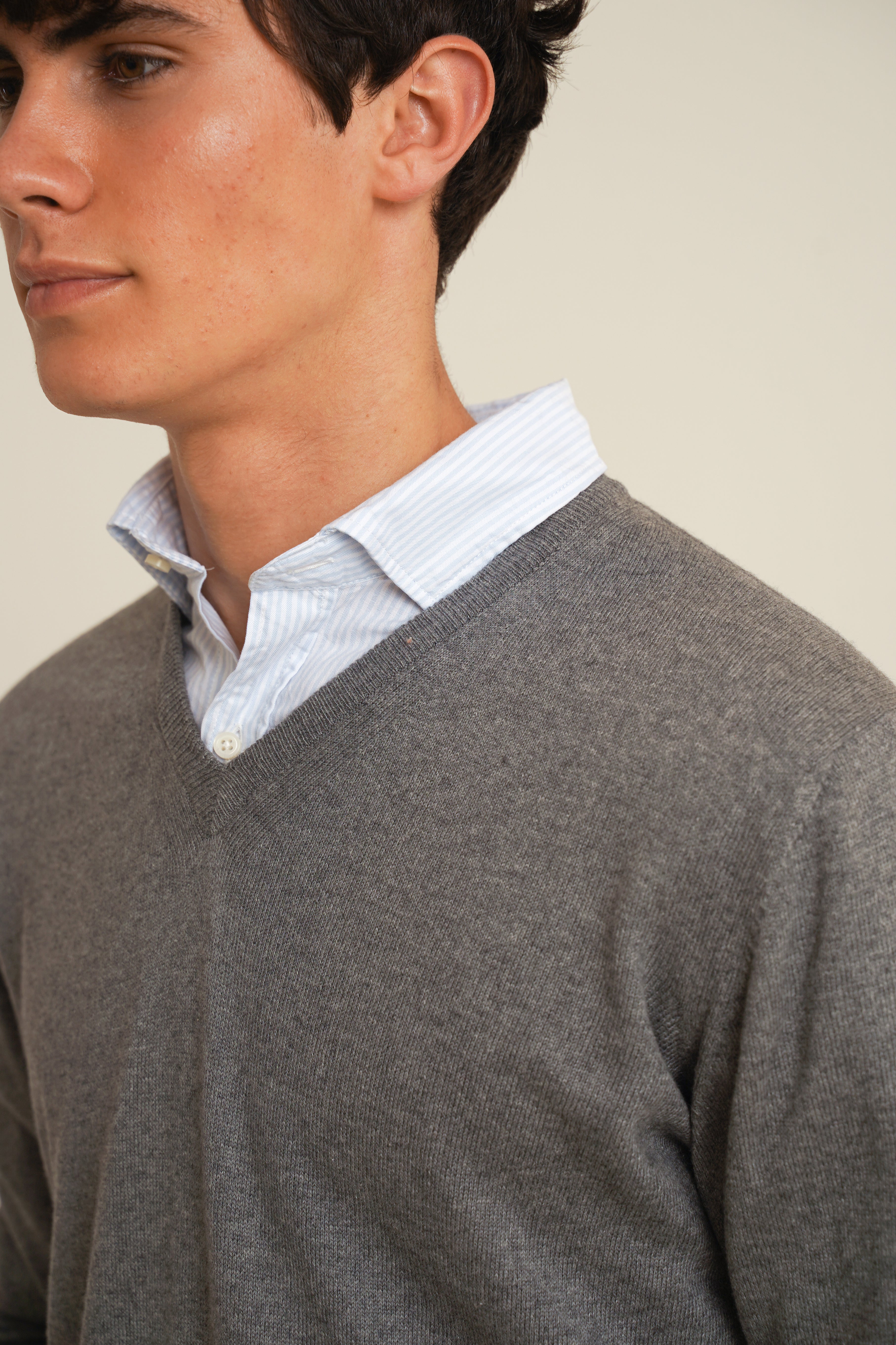 <tc>Sweater</tc> V-neck Cotton / Cashemere - Gray