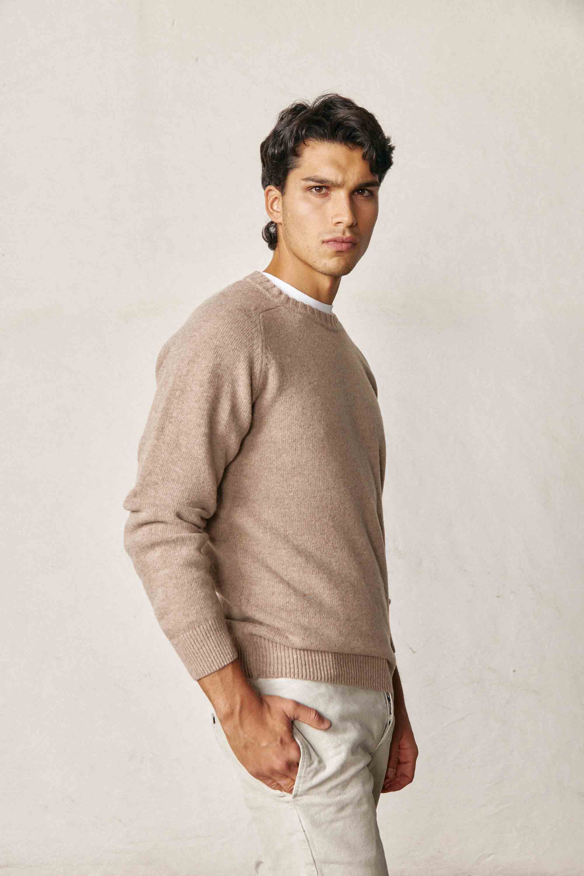 <tc>Sweater</tc> Lambswool Crewneck - Tan Beige