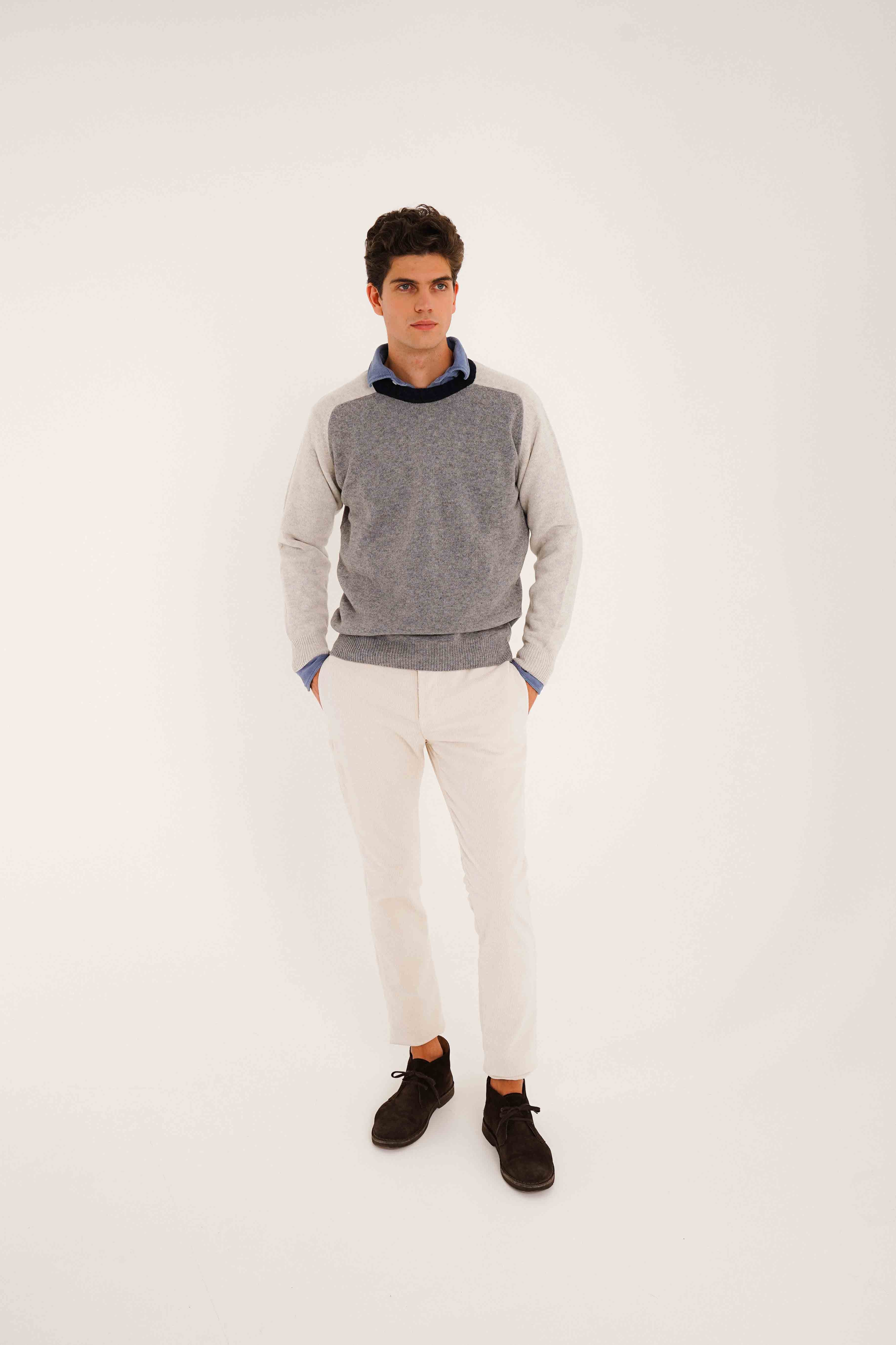 <tc>Sweater</tc> Lambswool Crewneck - Gray & Ice