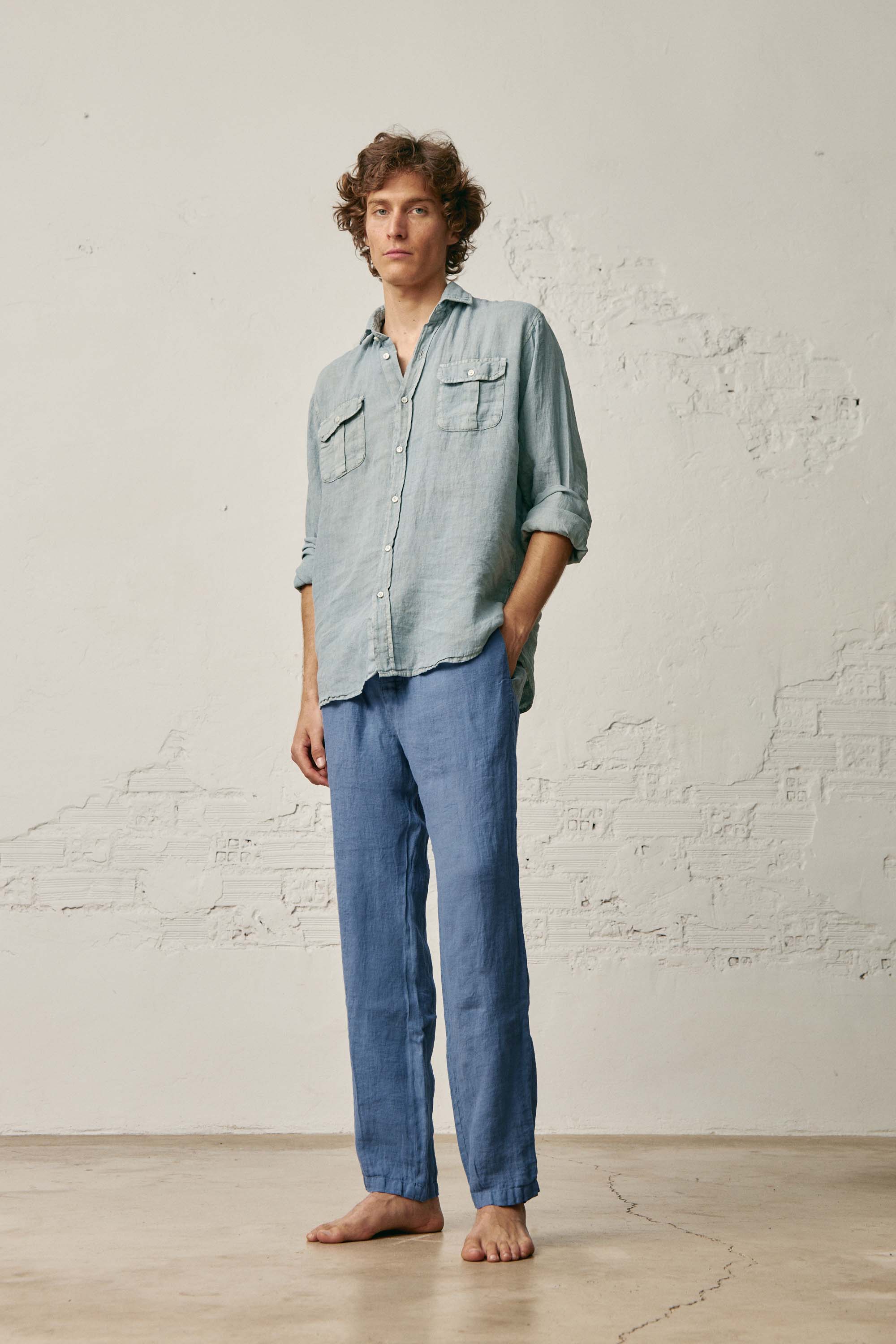 Pantalón Largo Lino - Azul Petróleo