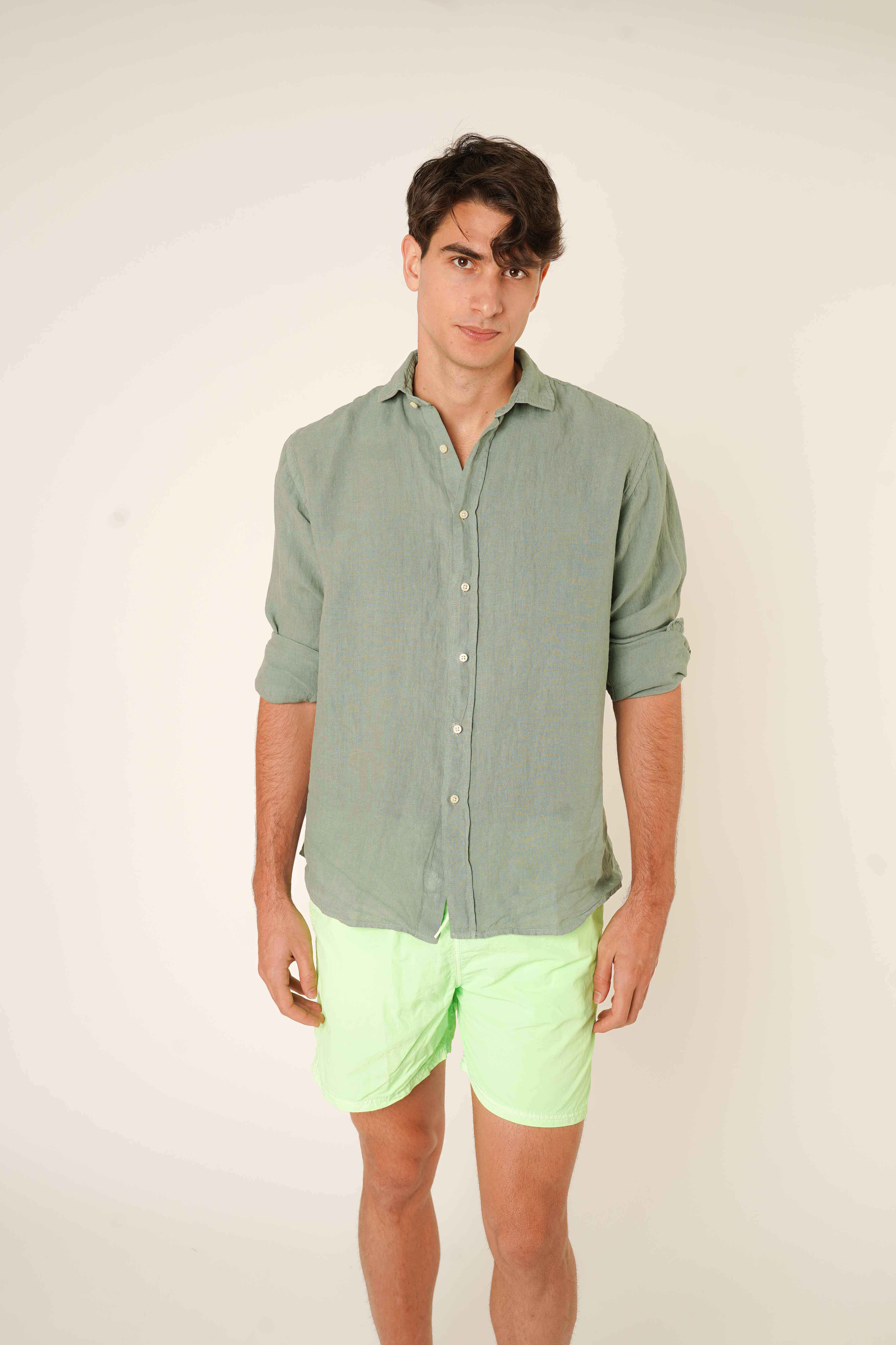 <tc>Shirt</tc> of <tc>Linen</tc> - Washed Green