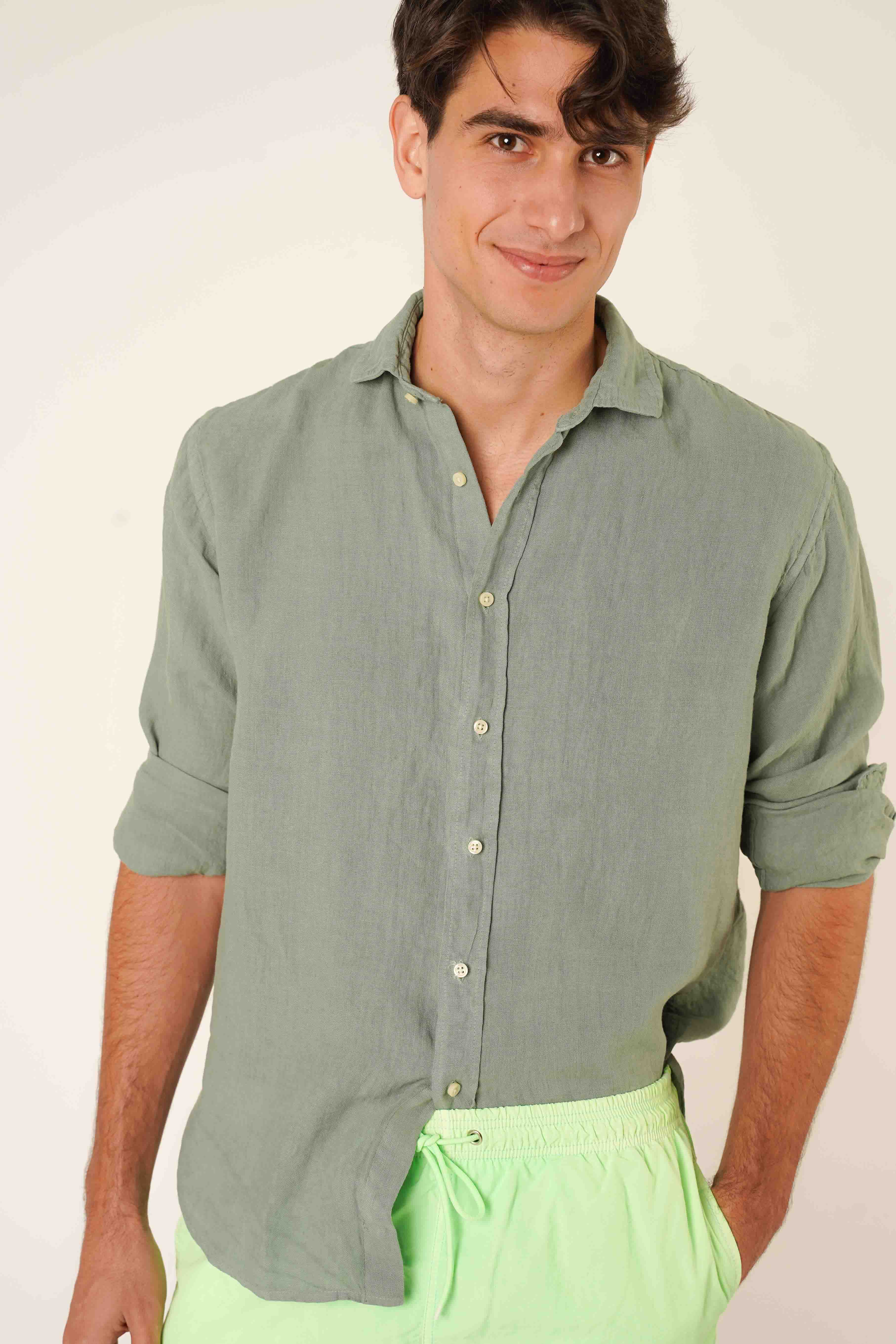 Camisa de Lino - Verde Lavado
