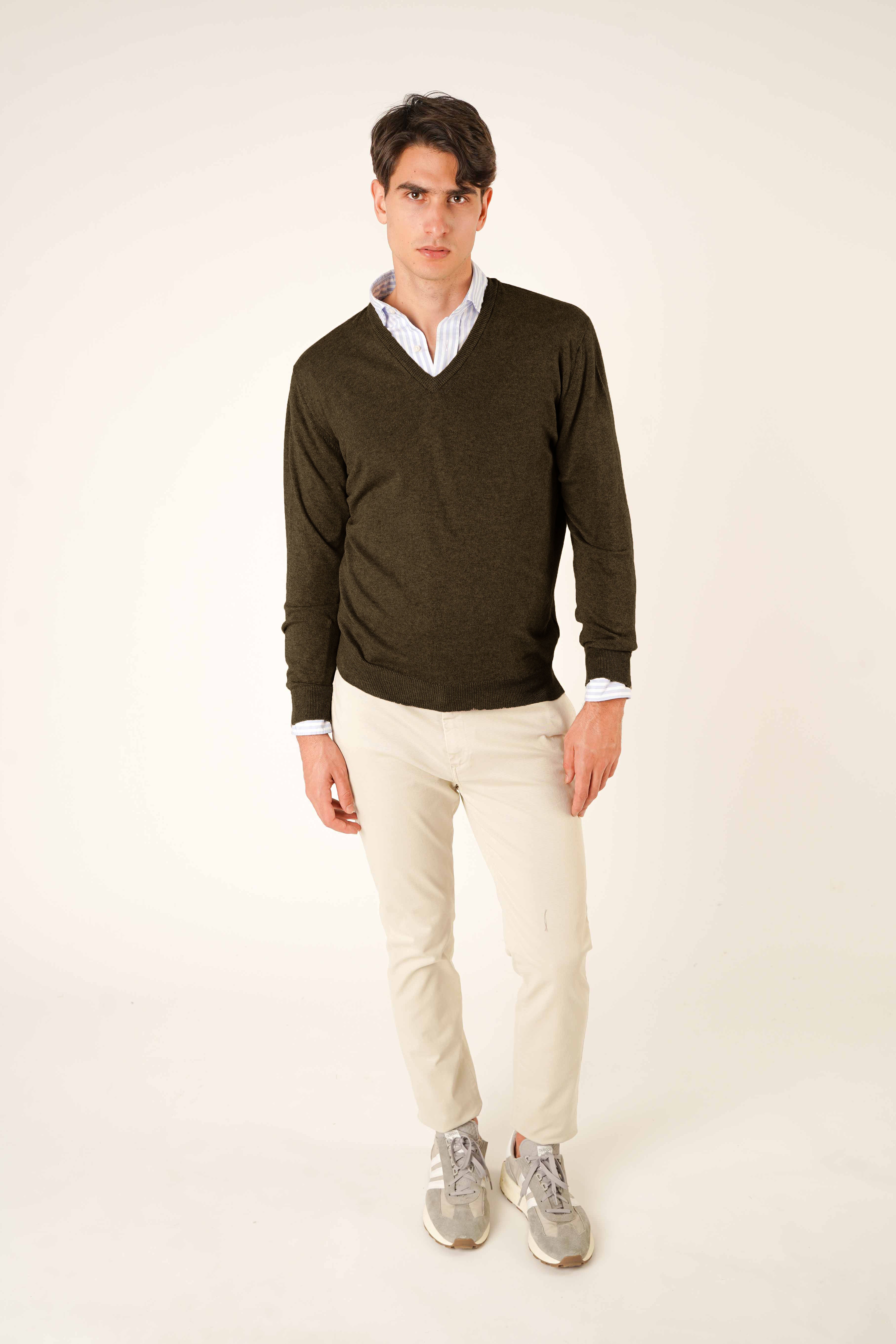 <tc>Sweater</tc> Cotton V-neck / <tc>Wool</tc> - Khaki