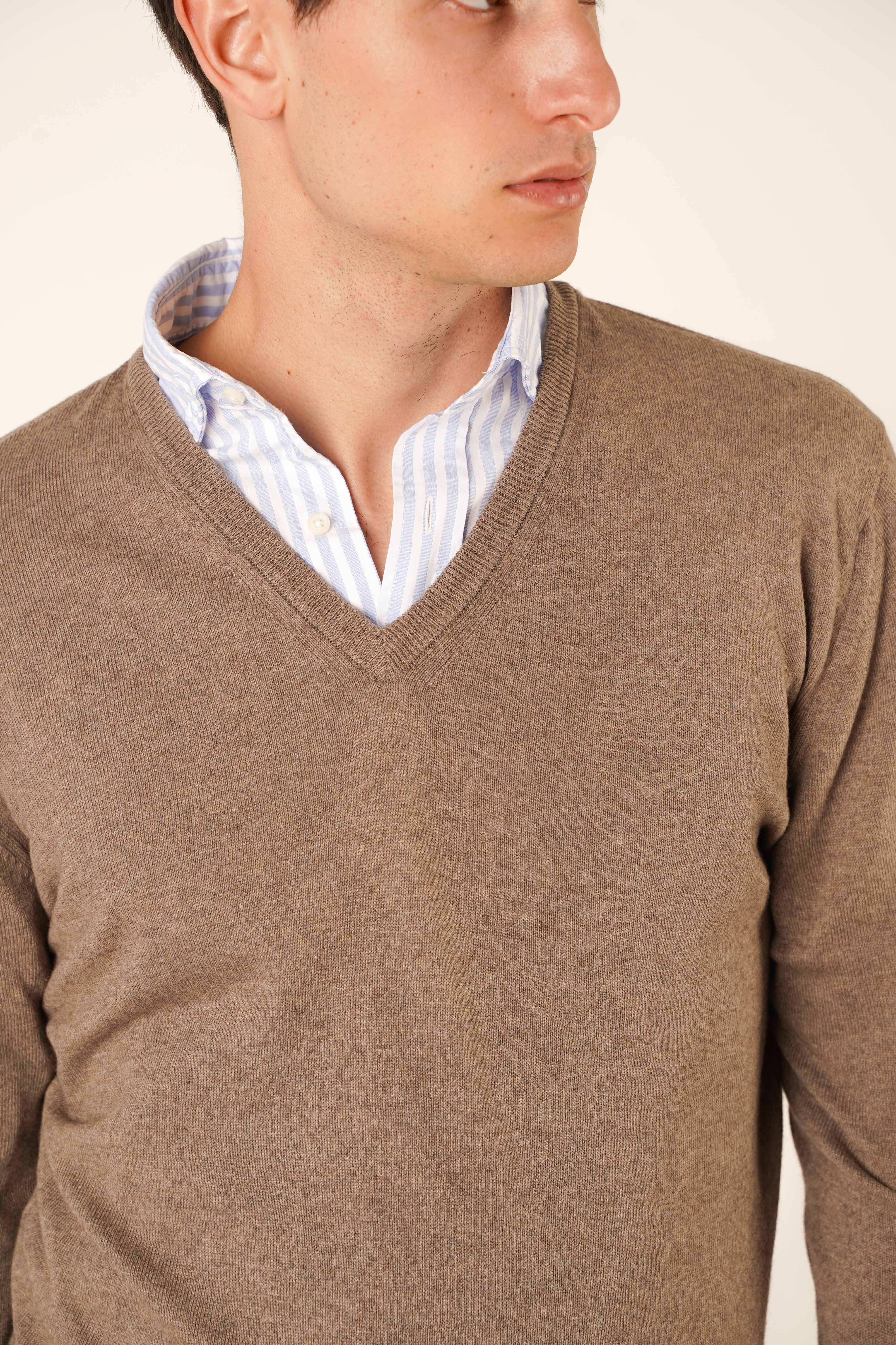 <tc>Sweater</tc> Cotton V-neck / <tc>Wool</tc> - Tan