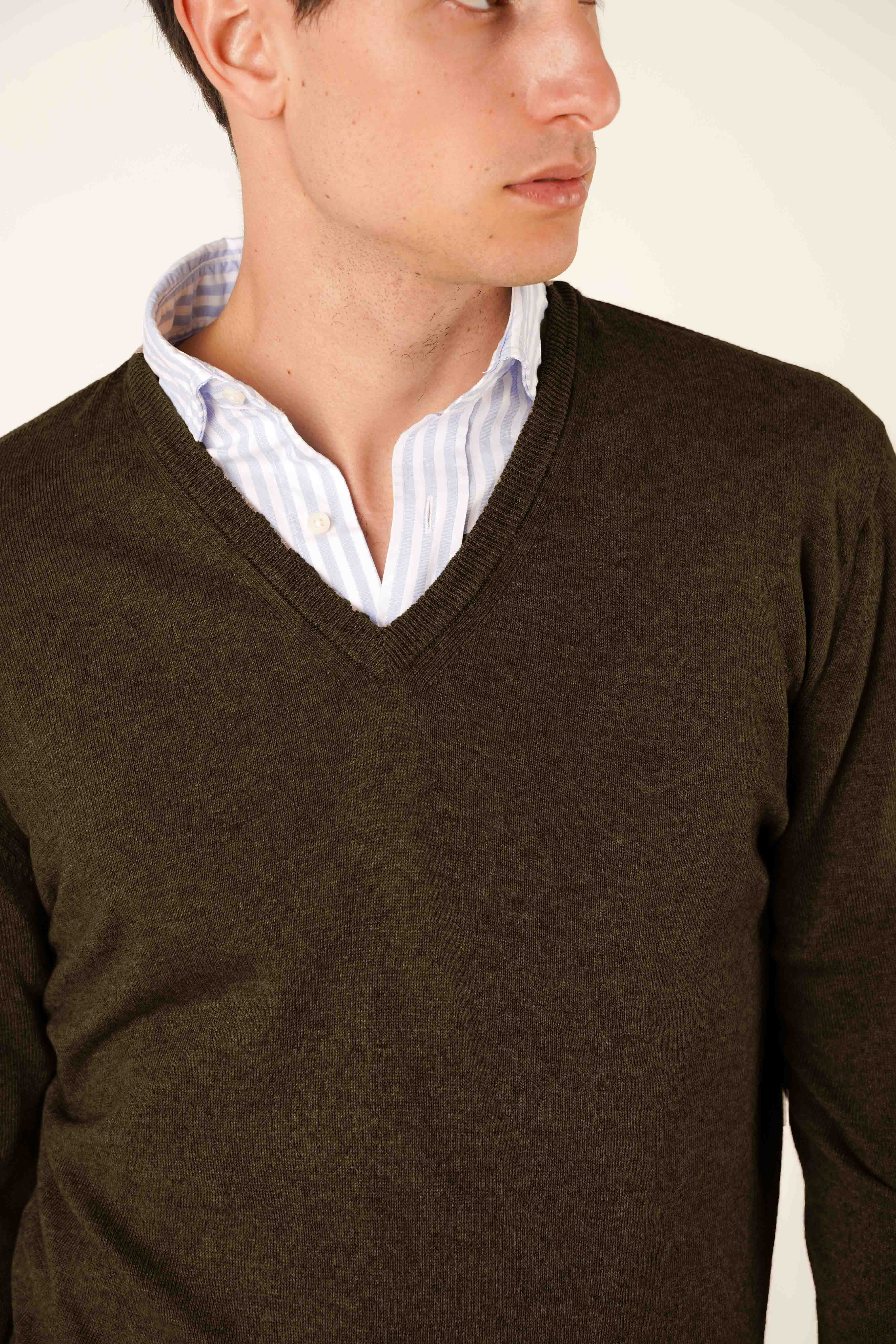 <tc>Sweater</tc> Cotton V-neck / <tc>Wool</tc> - Khaki