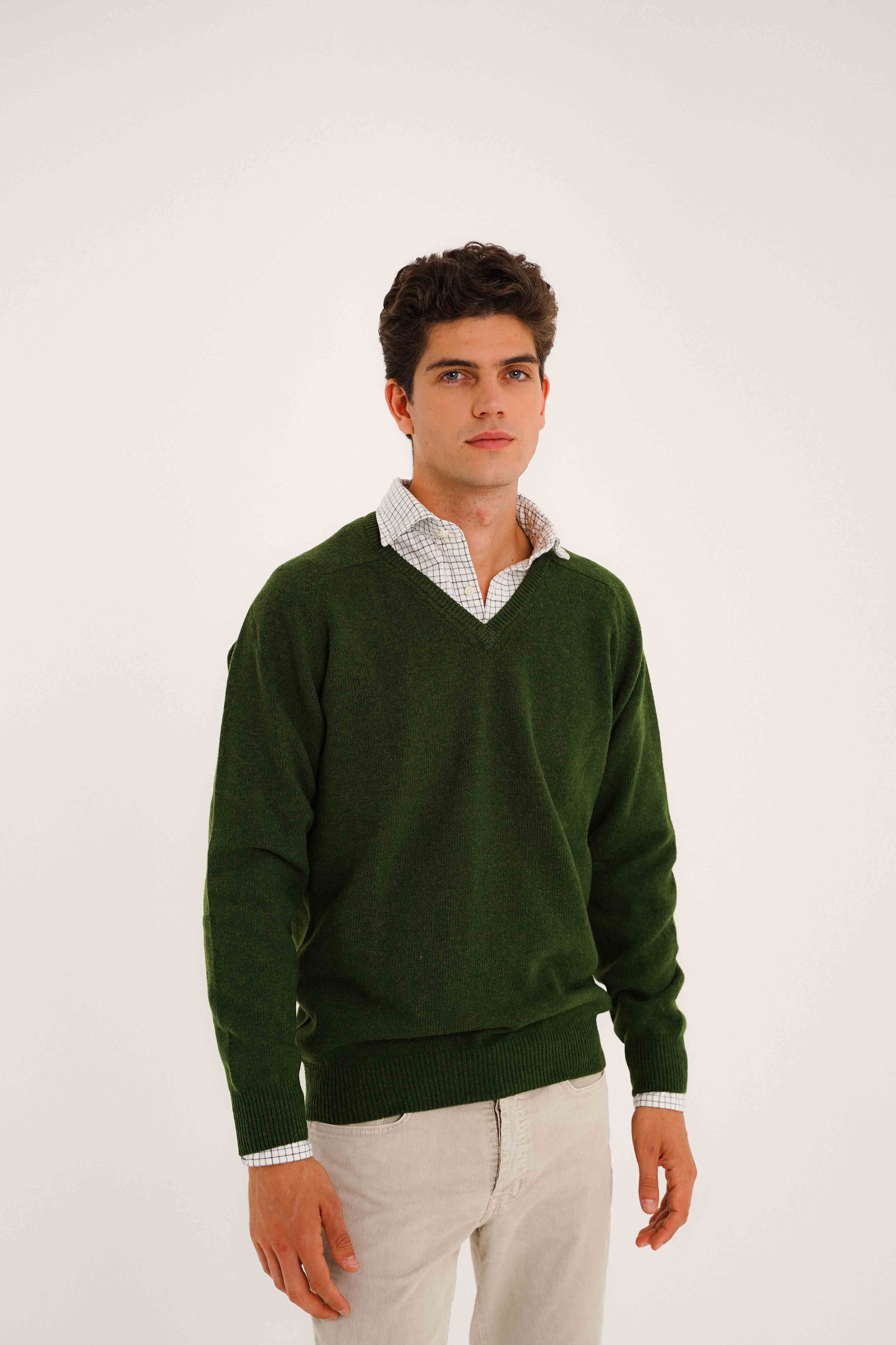 <tc>Sweater</tc> Lambswool V-neck - Bottle Green